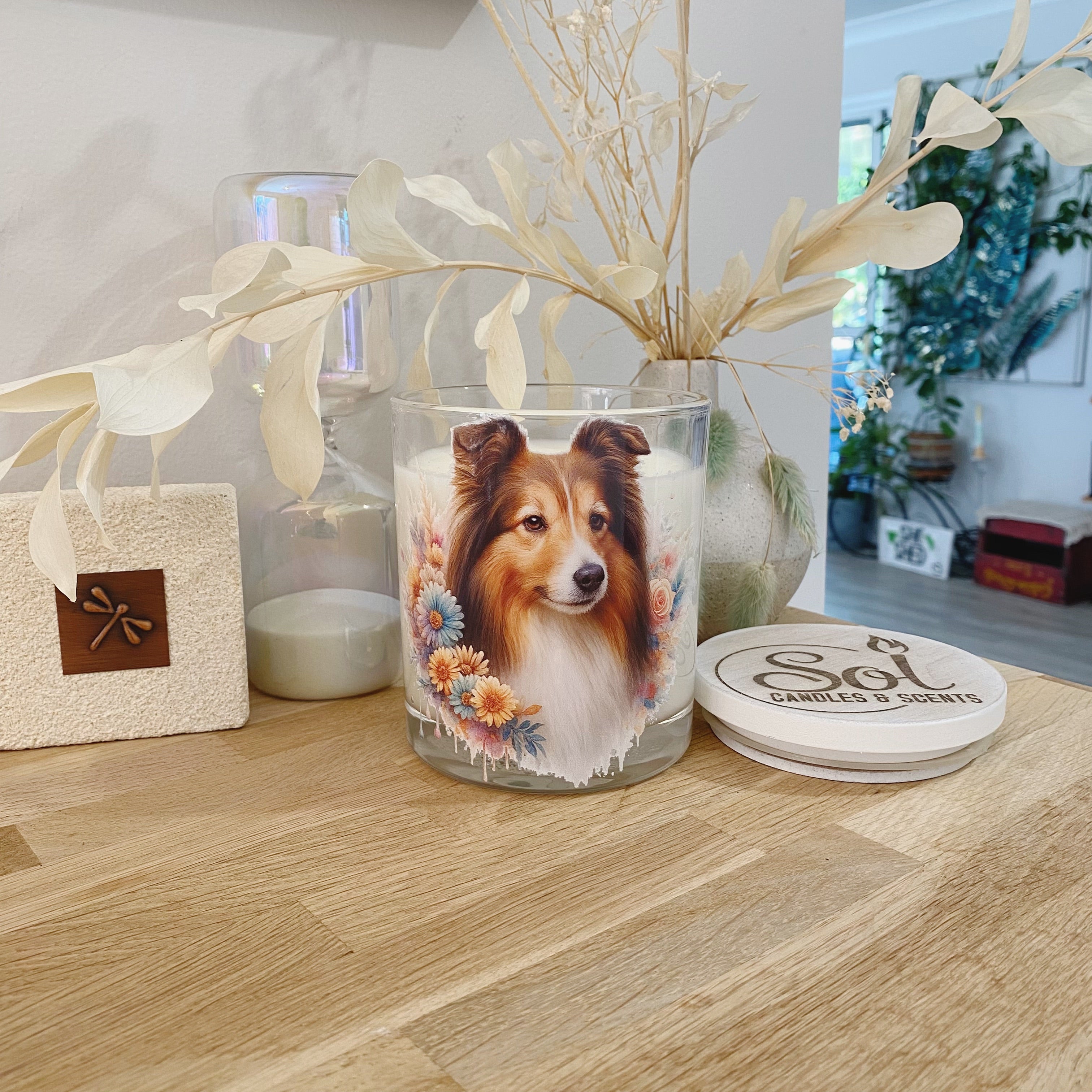 Shetland Sheepdog Brush Floral Xlarge Candle_Sol Candles &amp; Scents