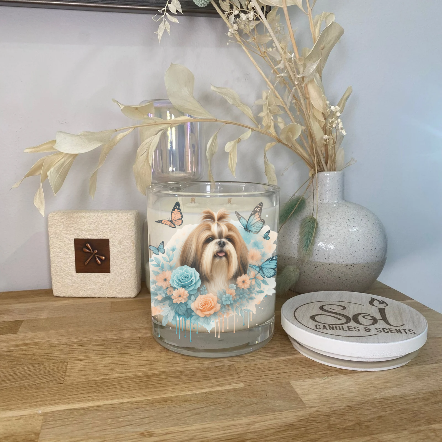 Shih Tzu Blue Butterfly Xlarge Candle