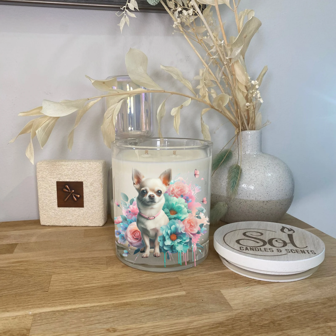 Chihuahua Pink Floral Xlarge Candle