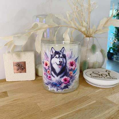 Siberian Husky Grey Hibiscus Xlarge Candle_Sol Candles &amp; Scents