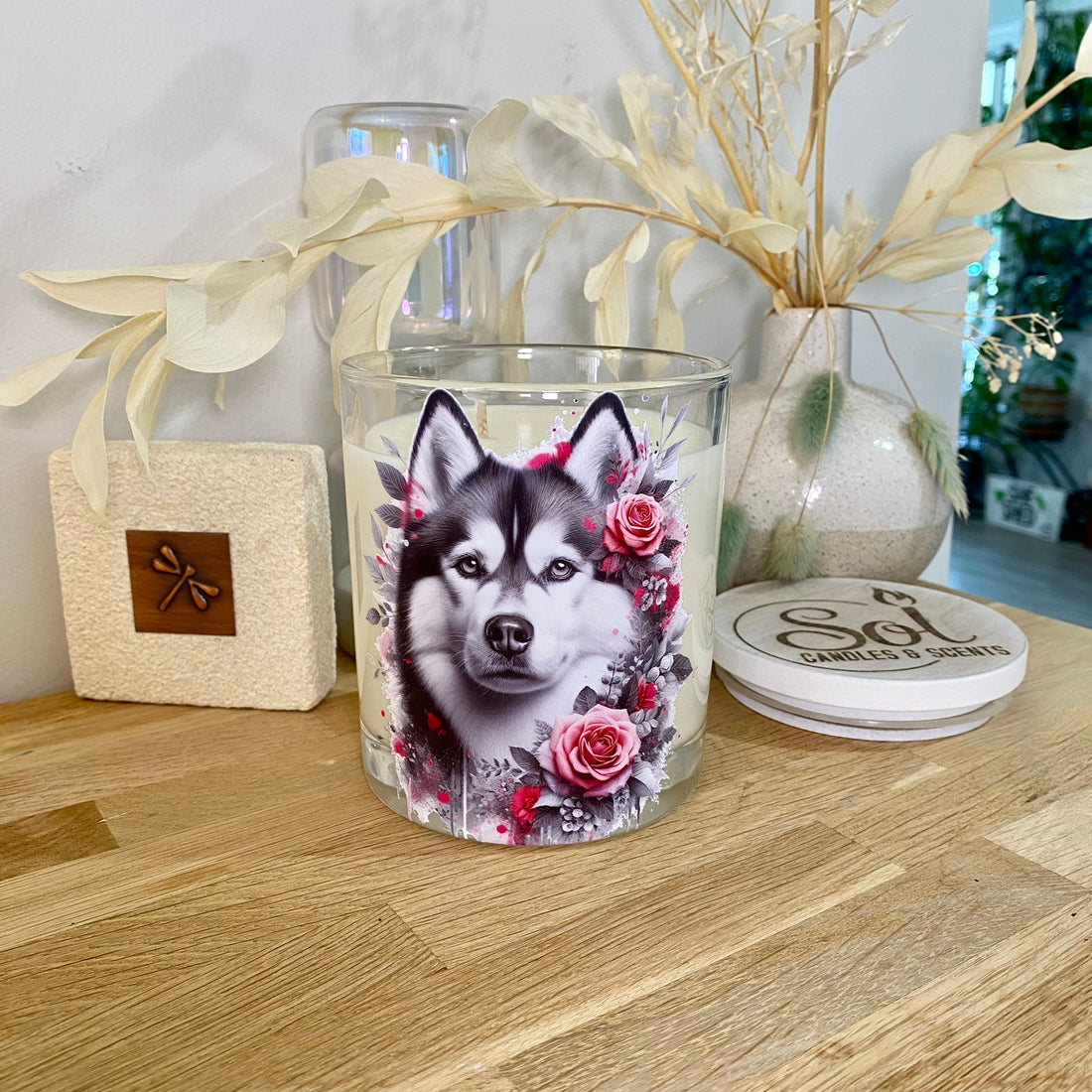 Siberian Husky Grey Roses Xlarge Candle_Refillable
