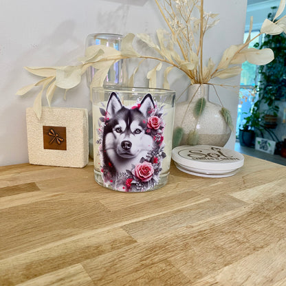 Siberian Husky Grey Roses Xlarge Candle_Made in Australia