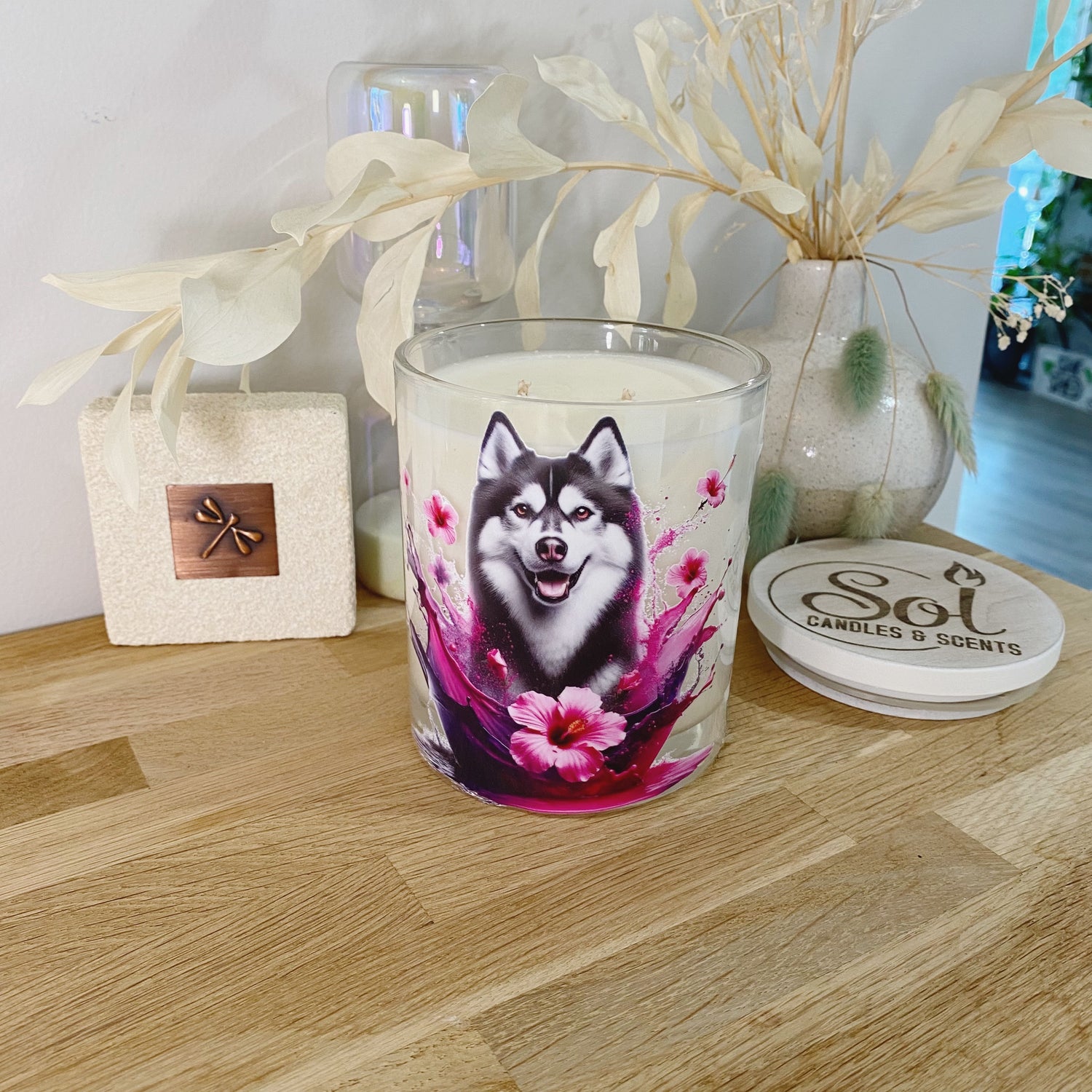 Siberian Husky Pink Xlarge Candle_Refillable_Made in Queensland