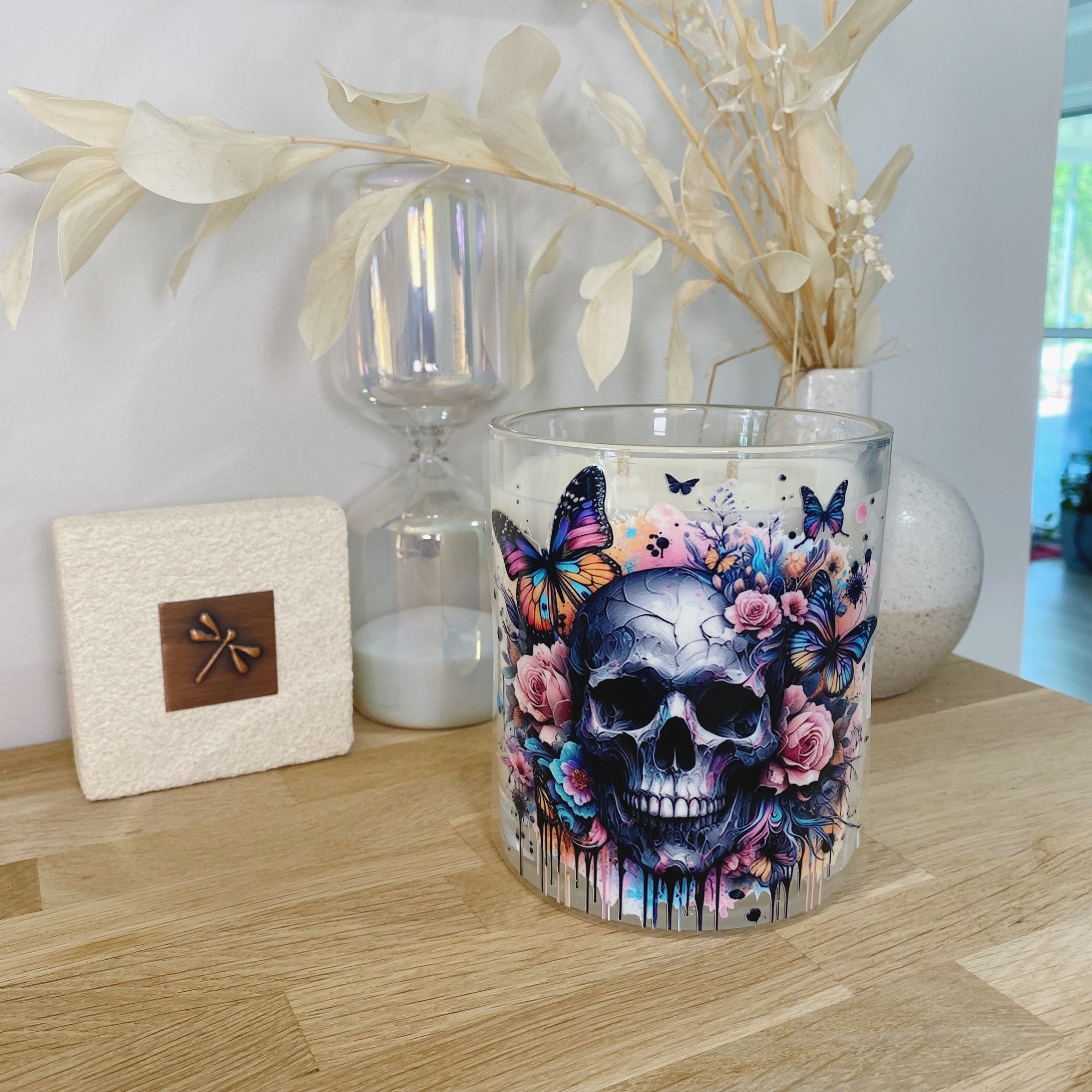 Skull Butterfly Rose Xlarge Candle