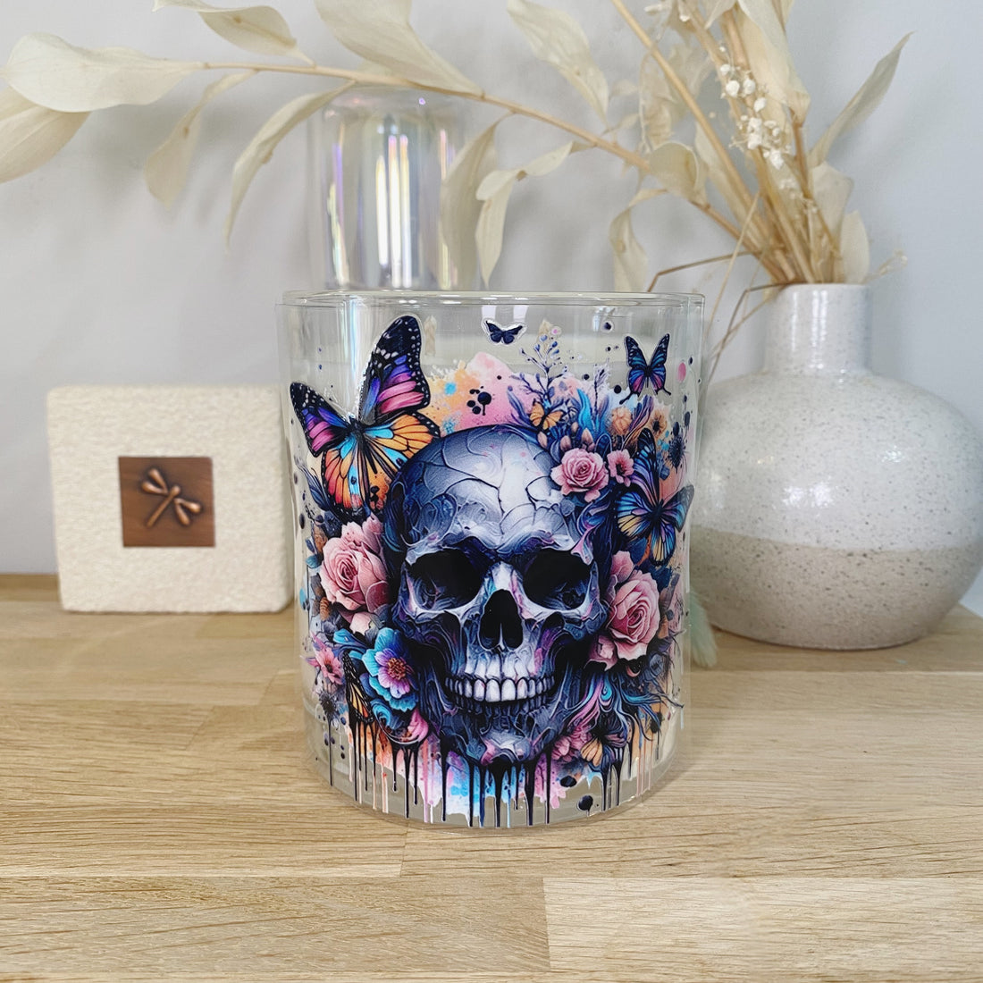 Skull Butterfly Rose Xlarge Candle