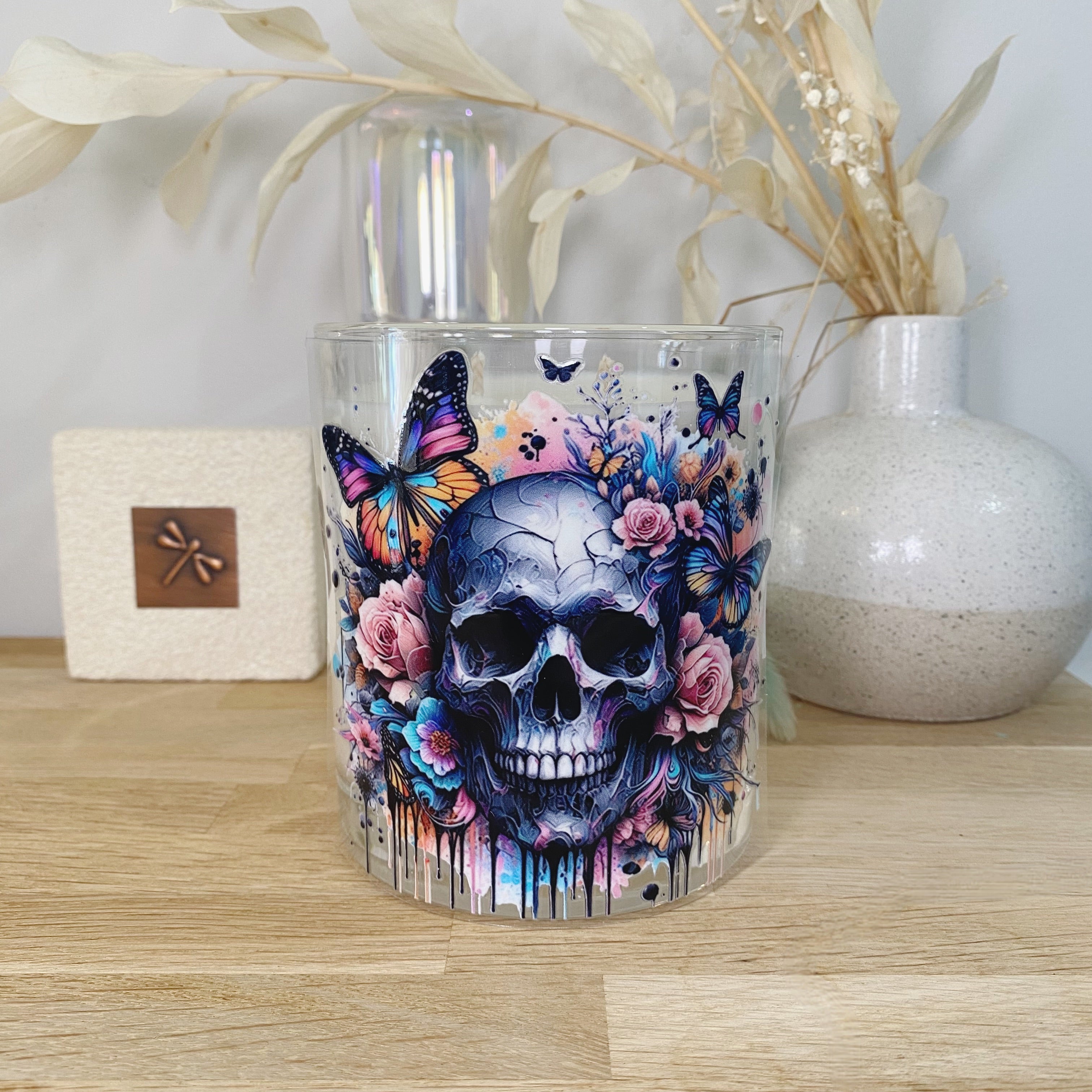 Skull Butterfly Rose Xlarge Candle