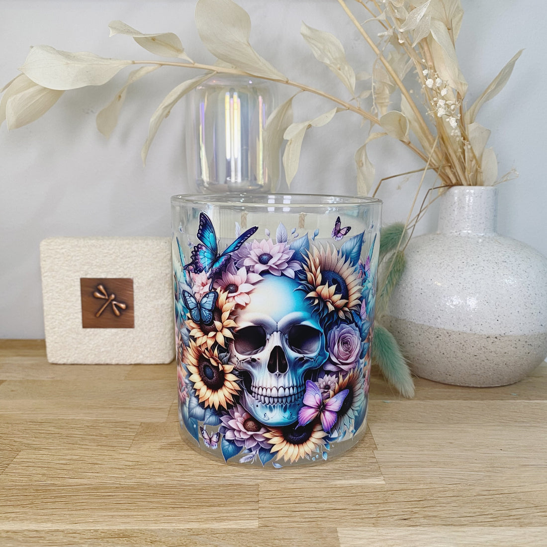 Skull Turquoise Butterfly Sunflower Xlarge Candle
