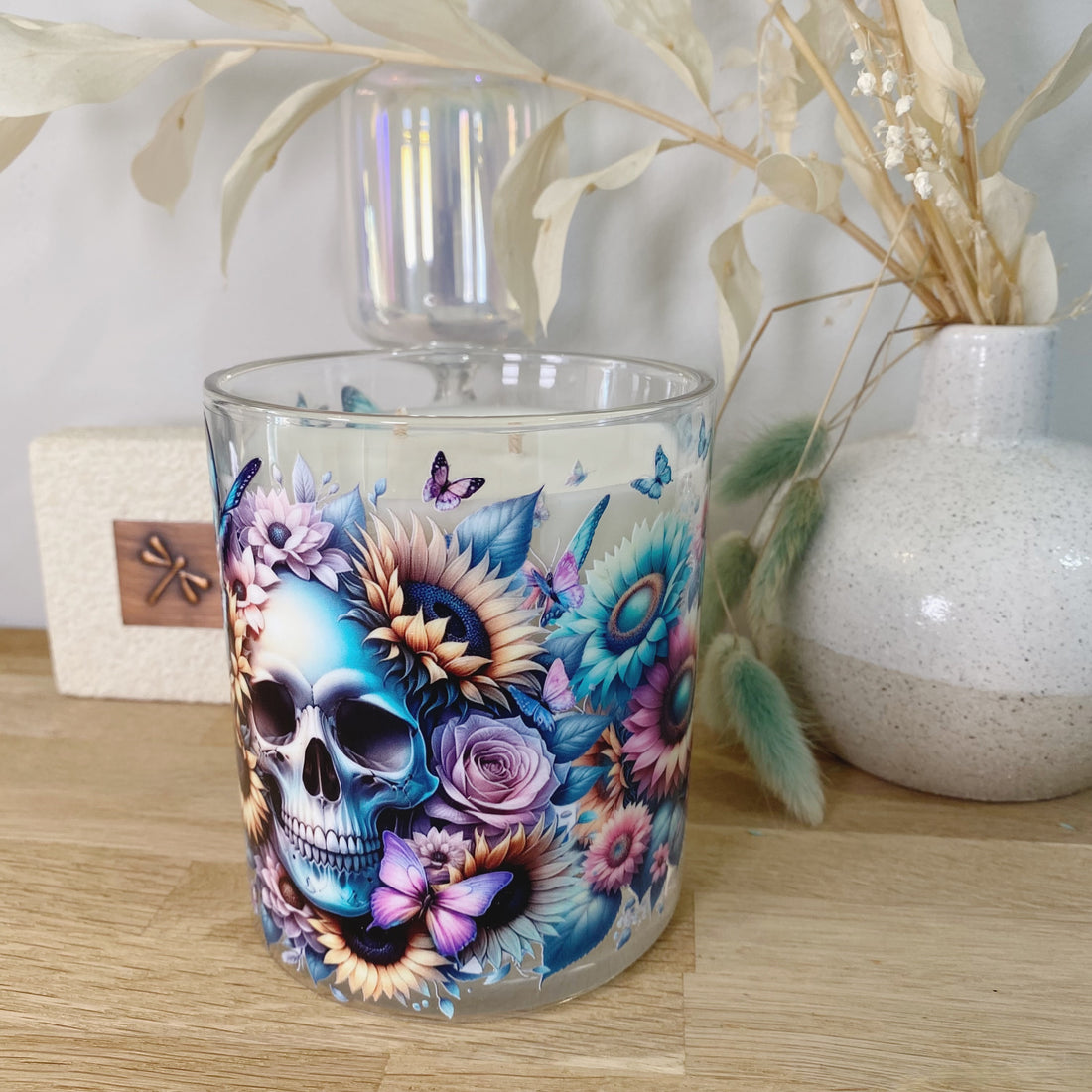 Skull Turquoise Butterfly Sunflower Xlarge Candle