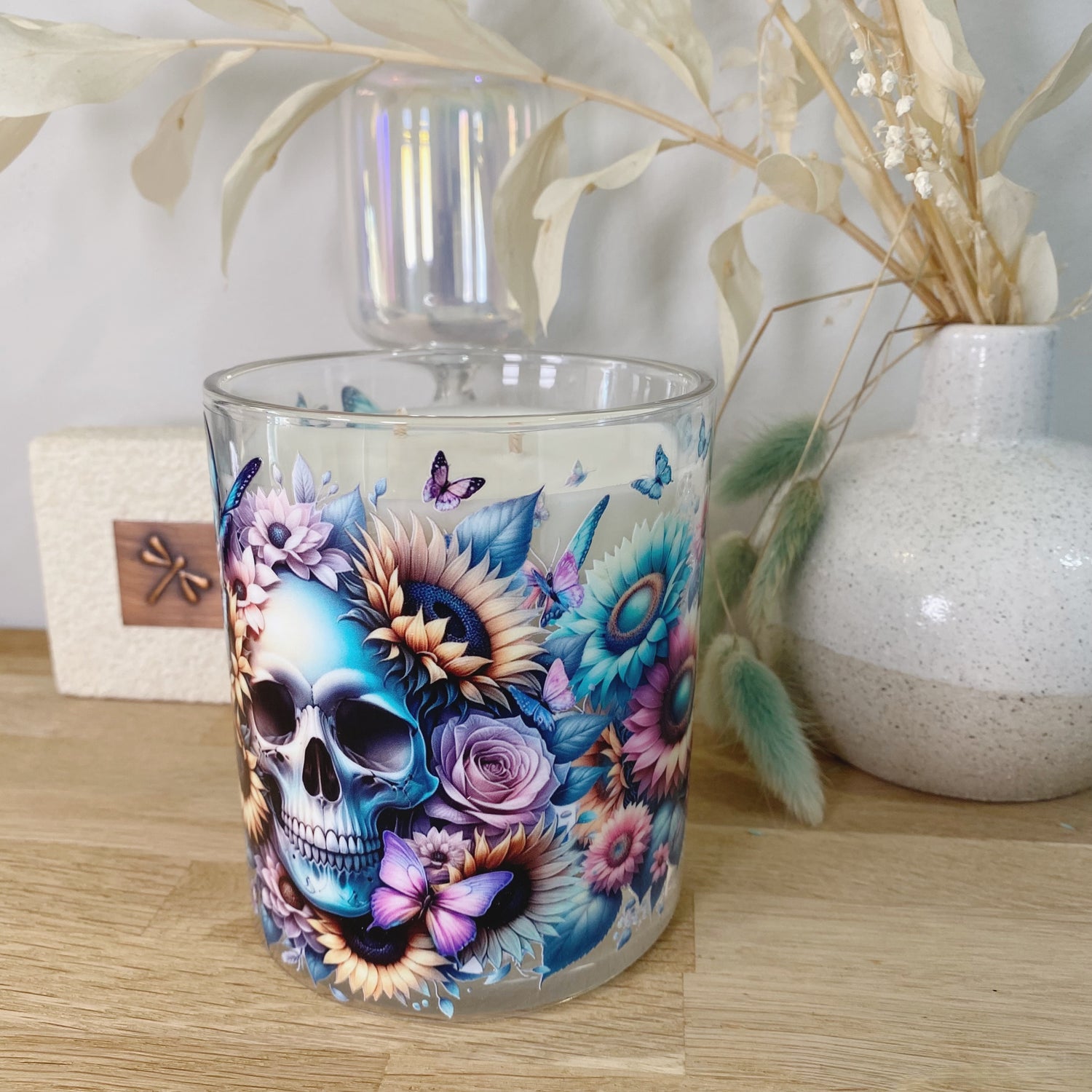 Skull Turquoise Butterfly Sunflower Xlarge Candle