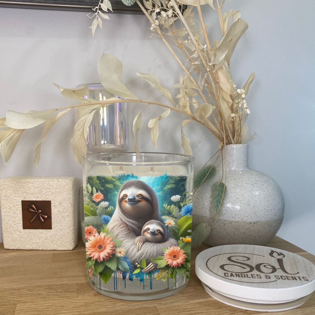 Sloth Mum and Baby with a forest in background