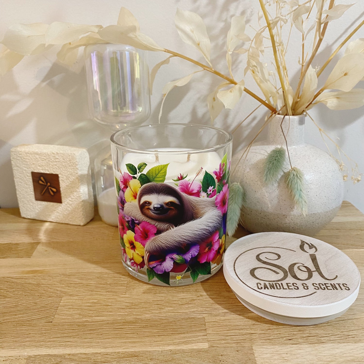 Sloth Hibiscus Xlarge Candle_Unique Candle_Australian Made