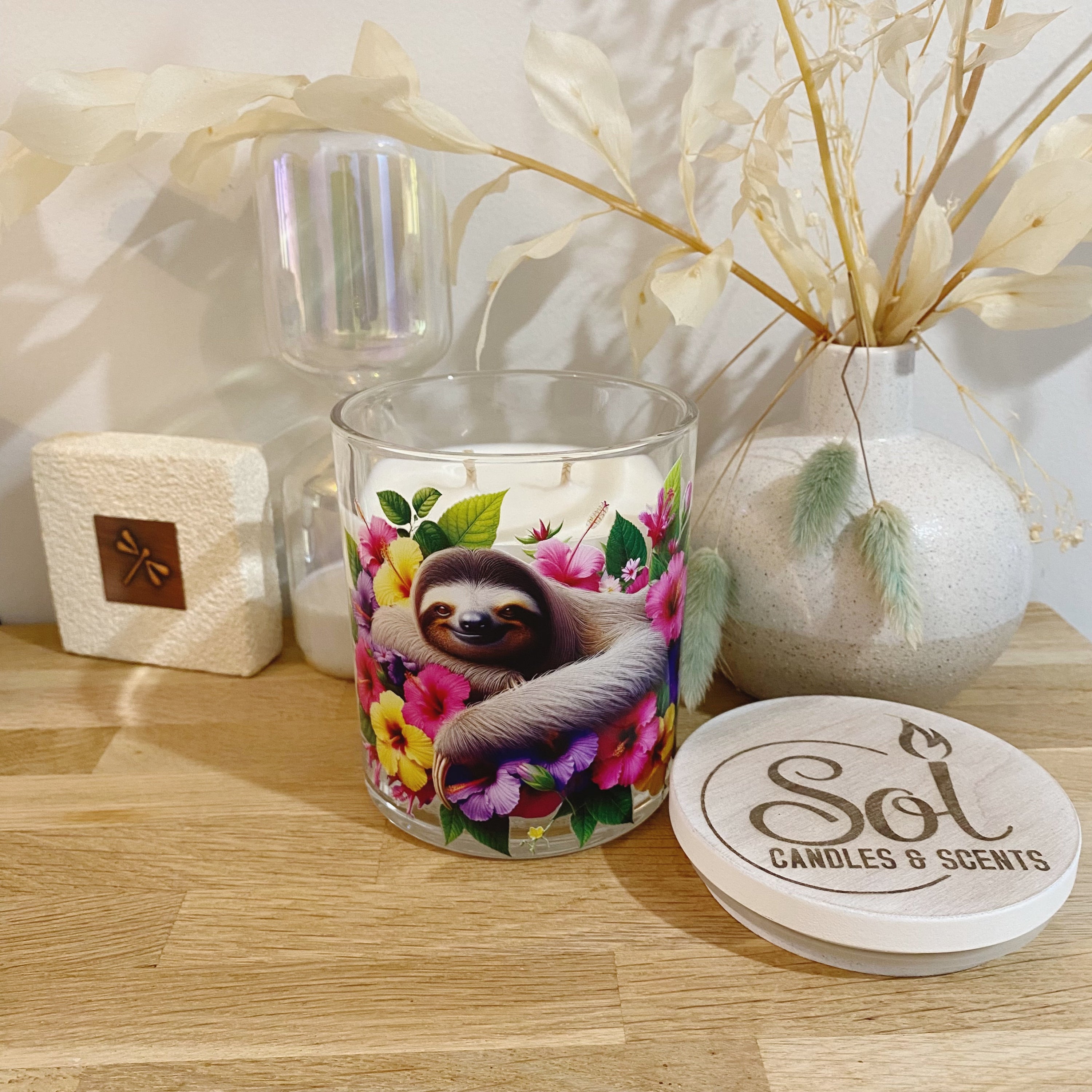 Sloth Hibiscus Xlarge Candle_Unique Candle_Australian Made