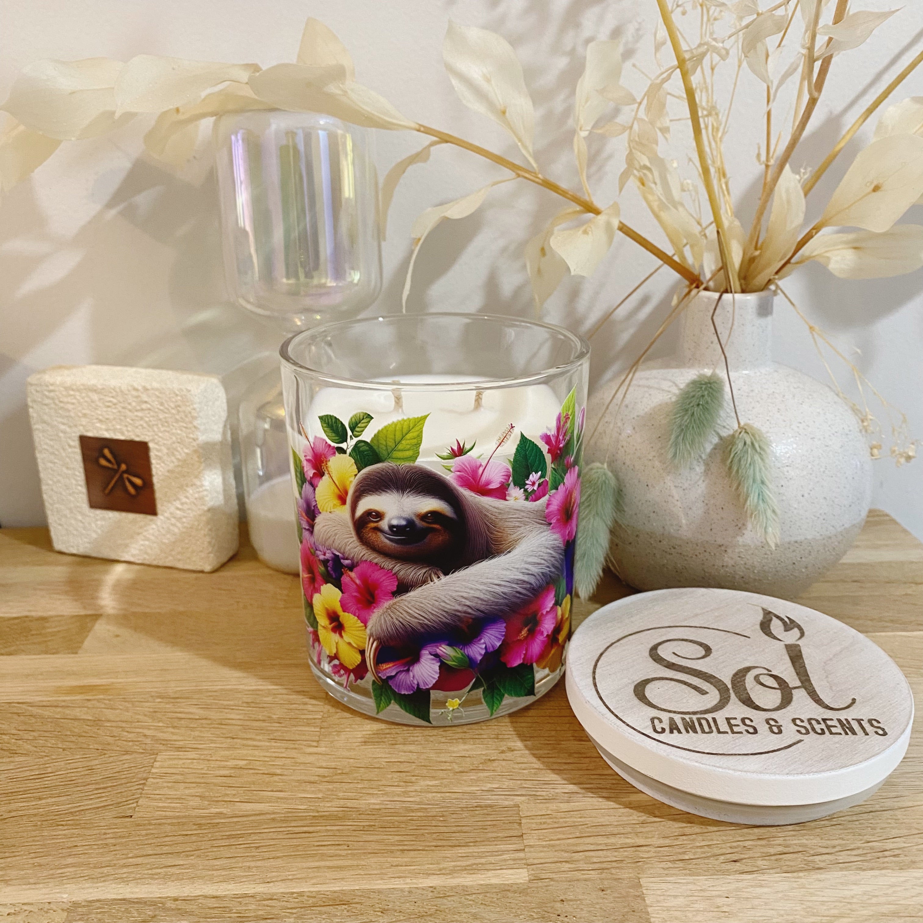 Sloth Hibiscus Xlarge Candle_Unique Candle_Australian Made