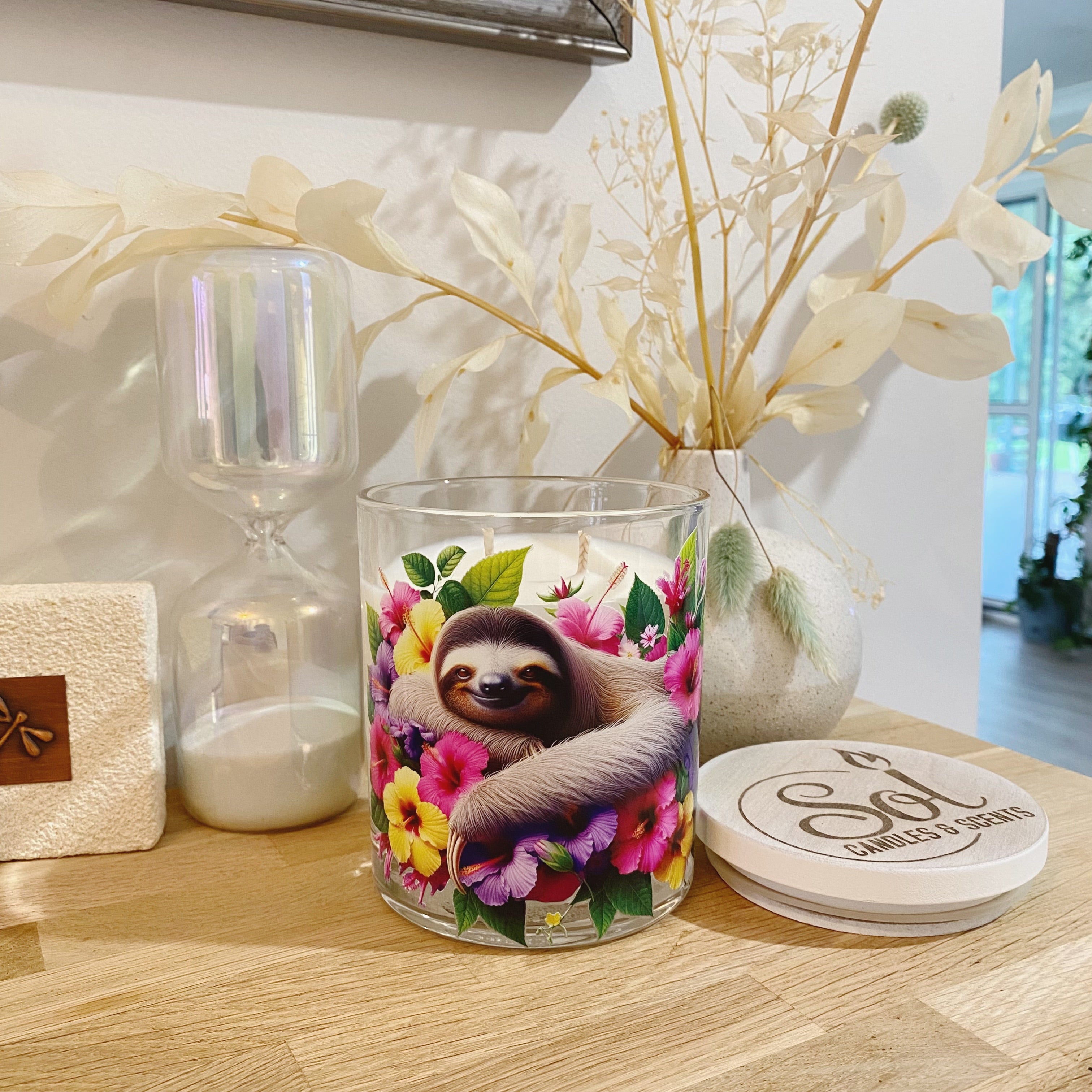 Sloth Hibiscus Xlarge Candle_Unique Candle_Australian Made