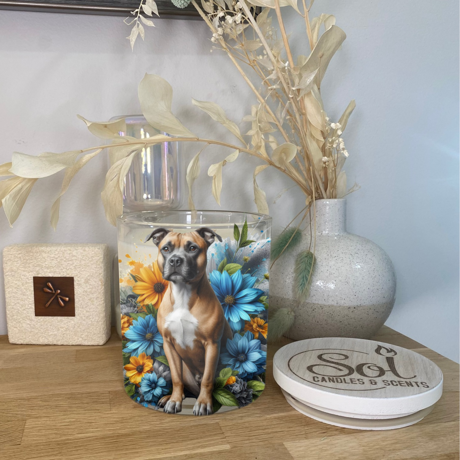 Staffy Fawn Blue Xlarge Candle_Refillable_Australian Made