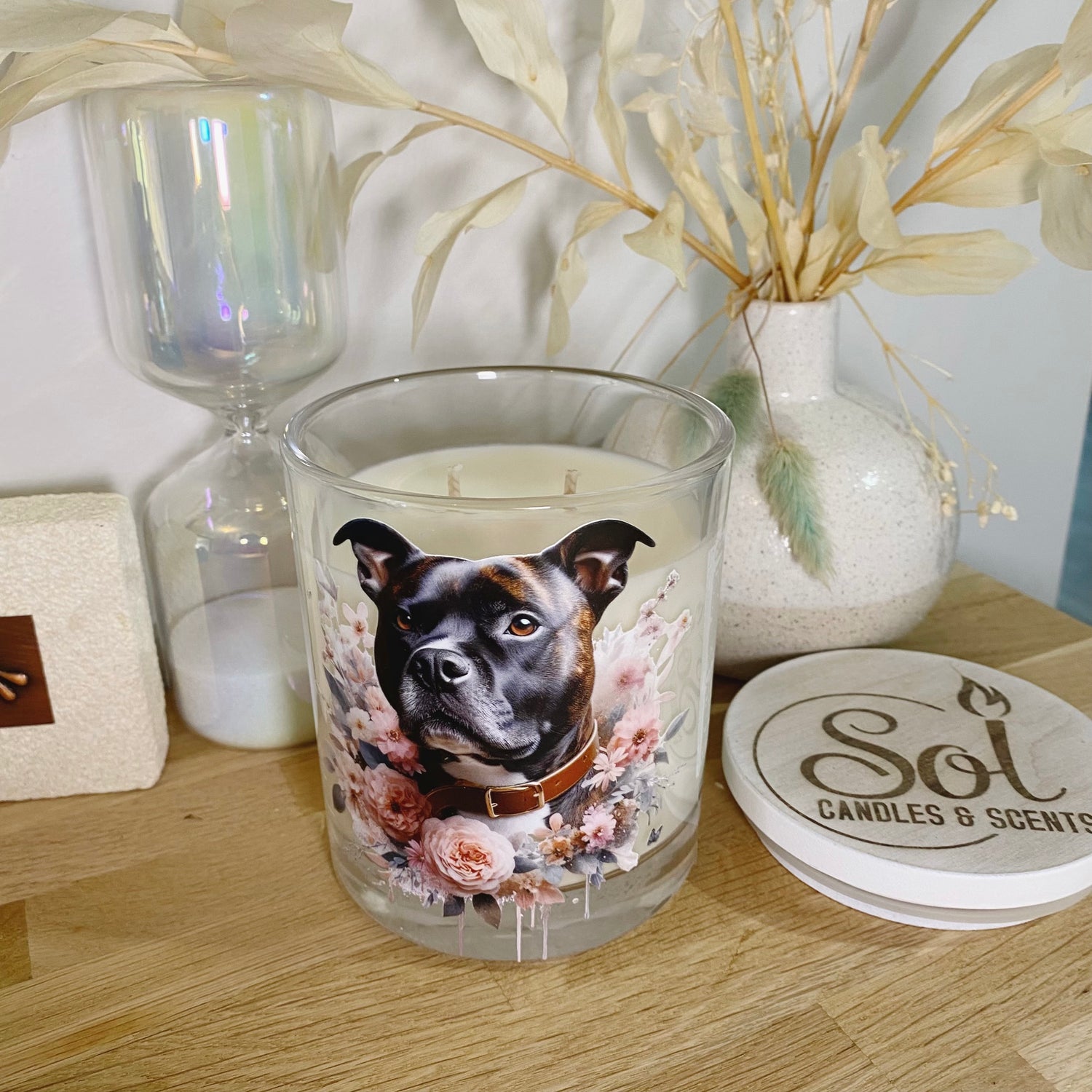 Staffy Brindle Pink Xlarge Candle_Sol Candles &amp; Scents_Made in Australia