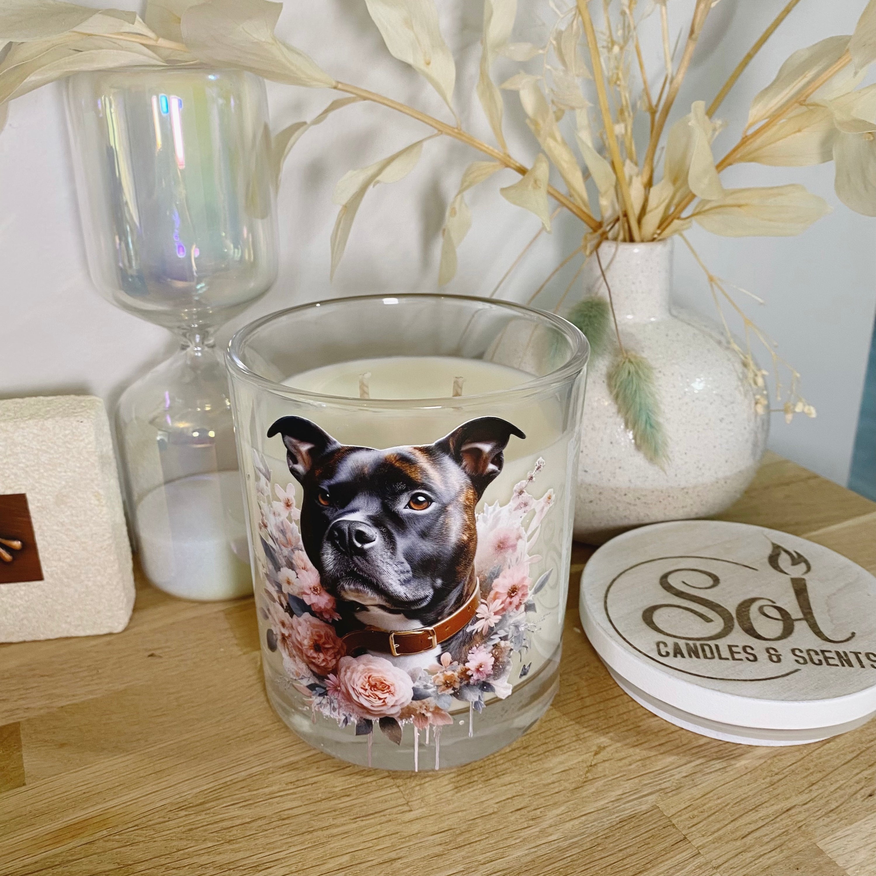 Staffy Brindle Pink Xlarge Candle_Sol Candles &amp; Scents_Made in Australia