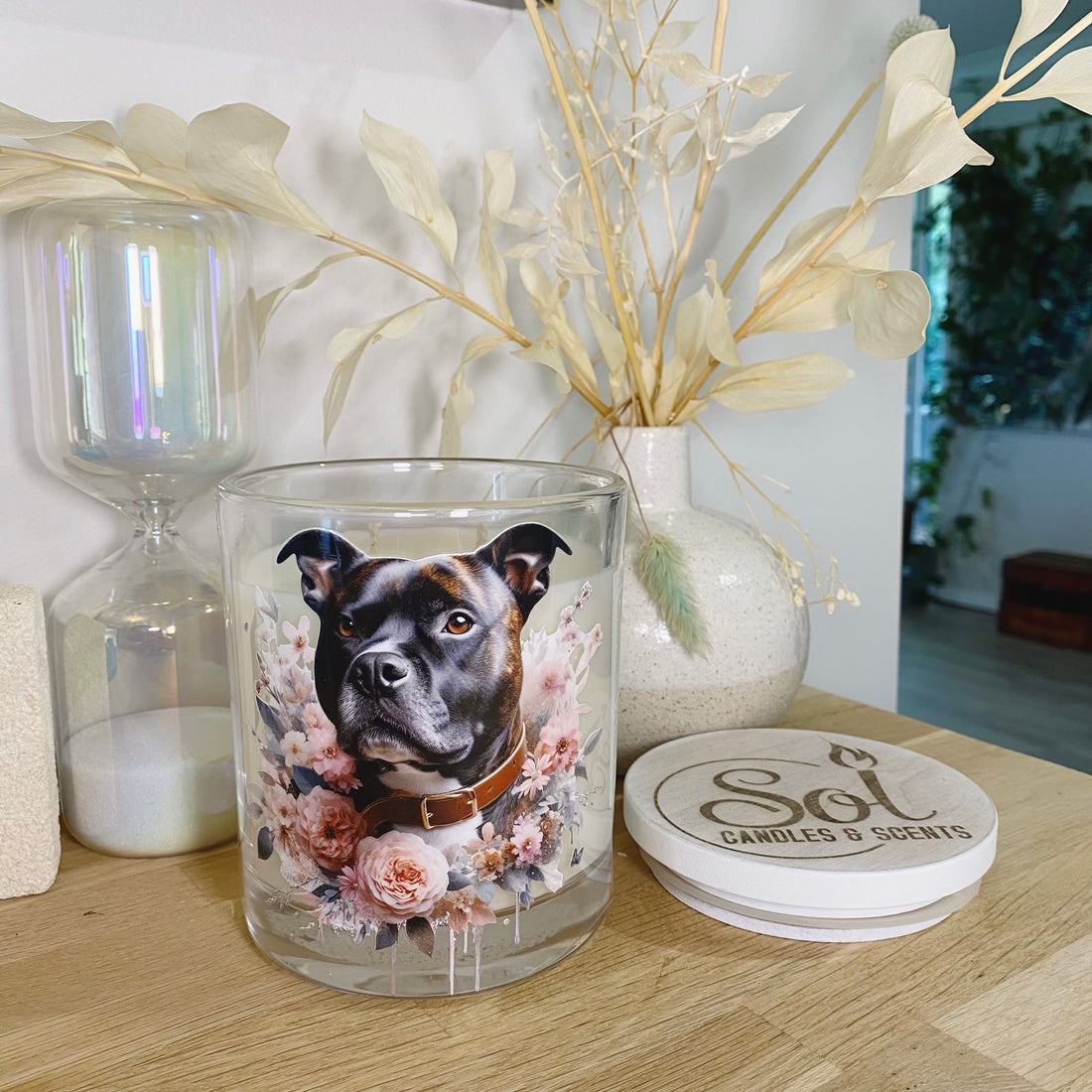 Staffy Brindle Pink Xlarge Candle_Sol Candles &amp; Scents_Refillable