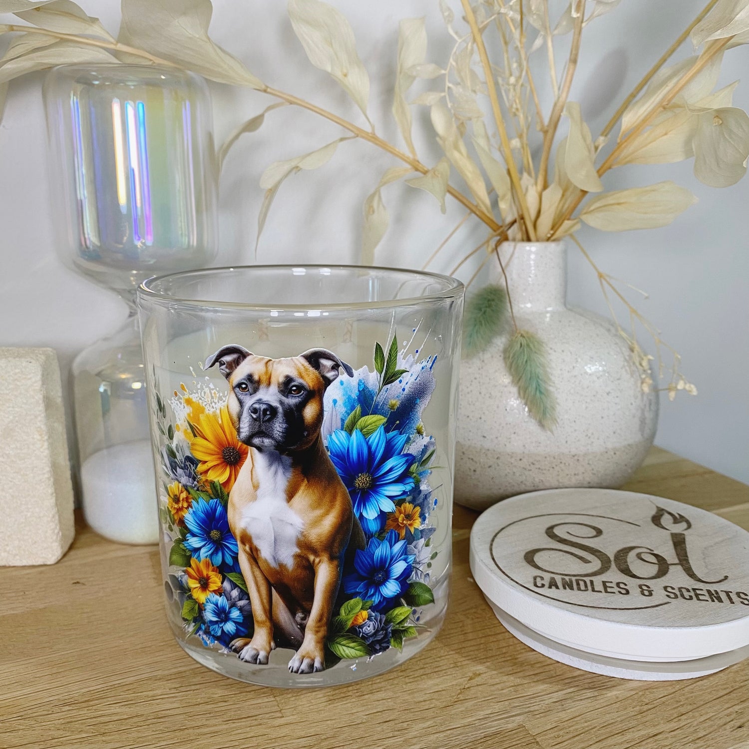 Staffy Fawn Blue Xlarge Candle_Sol Candles &amp; Scents