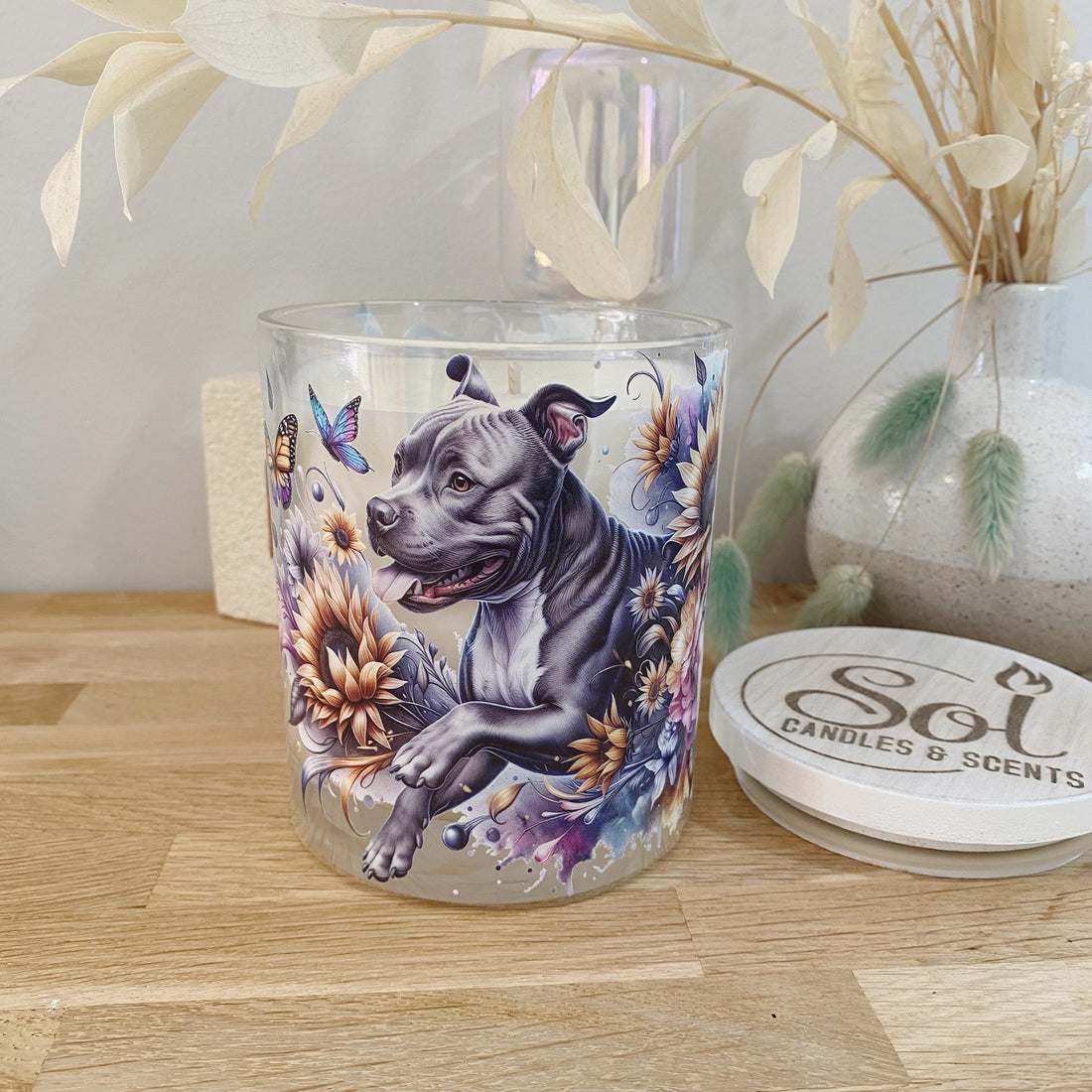 Staffy Floral Butterfly Xlarge Candle_Sol Candles &amp; Scents