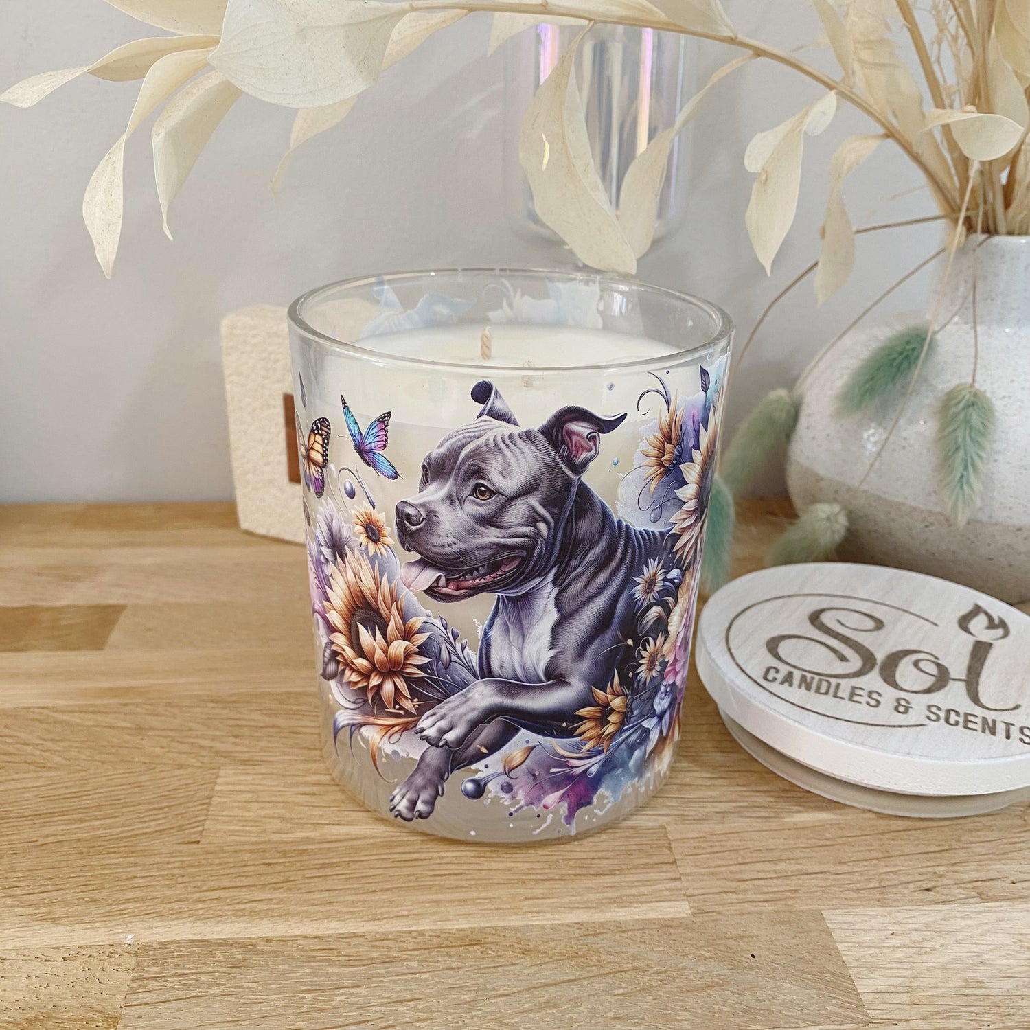 Staffy Floral Butterfly Xlarge Candle