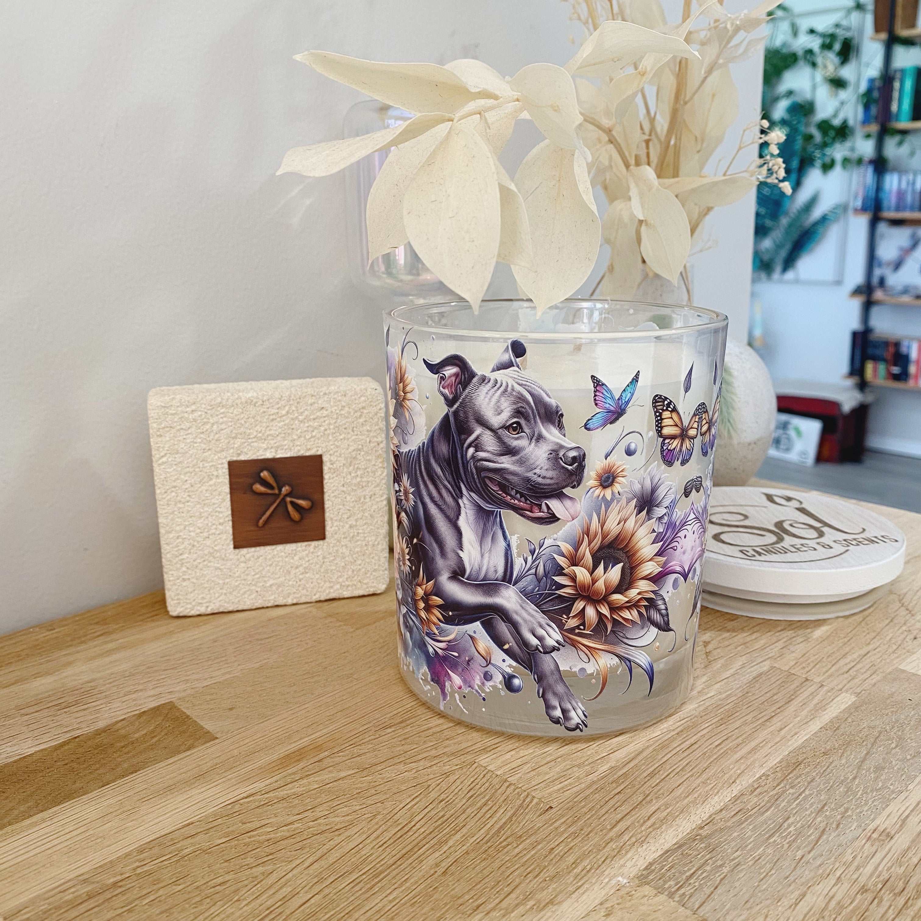 Staffy Floral Butterfly Xlarge Candle