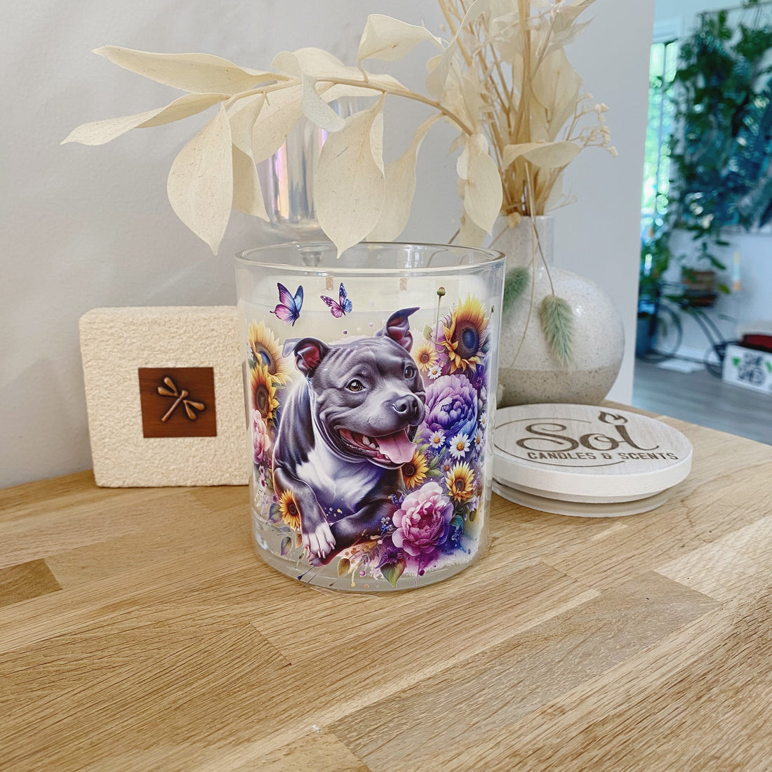Staffy Grey Sunflowers Xlarge Candle