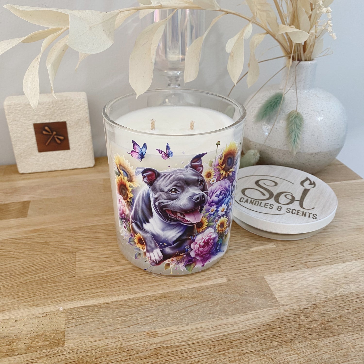 Staffy Grey Sunflowers Xlarge Candle