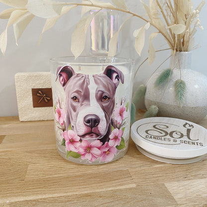 Staffy Pink Flowers Xlarge Candle