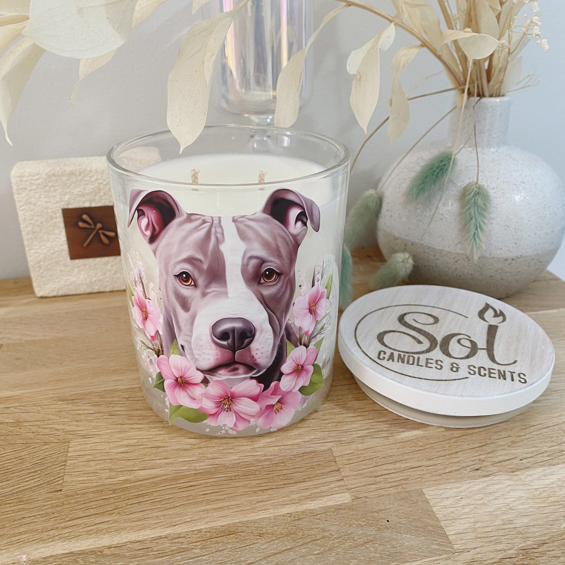 Staffy Pink Flowers Xlarge Candle