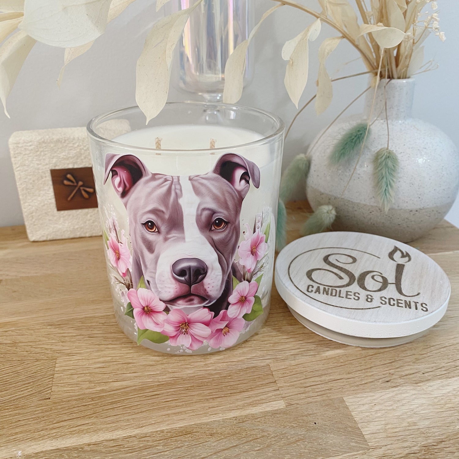 Staffy Pink Flowers Xlarge Candle
