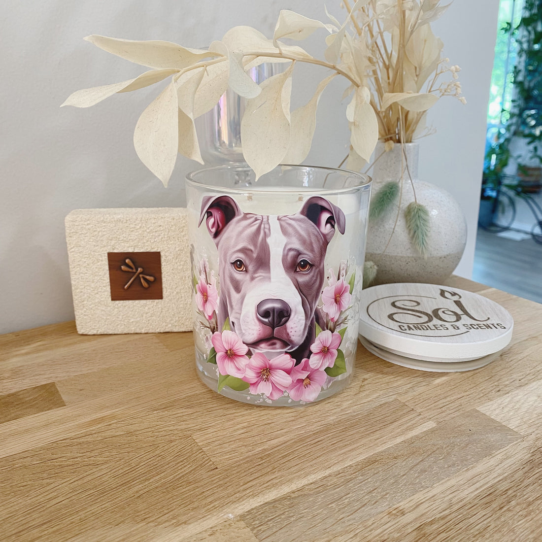 Staffy Pink Flowers Xlarge Candle_Sol Candles &amp; Scents