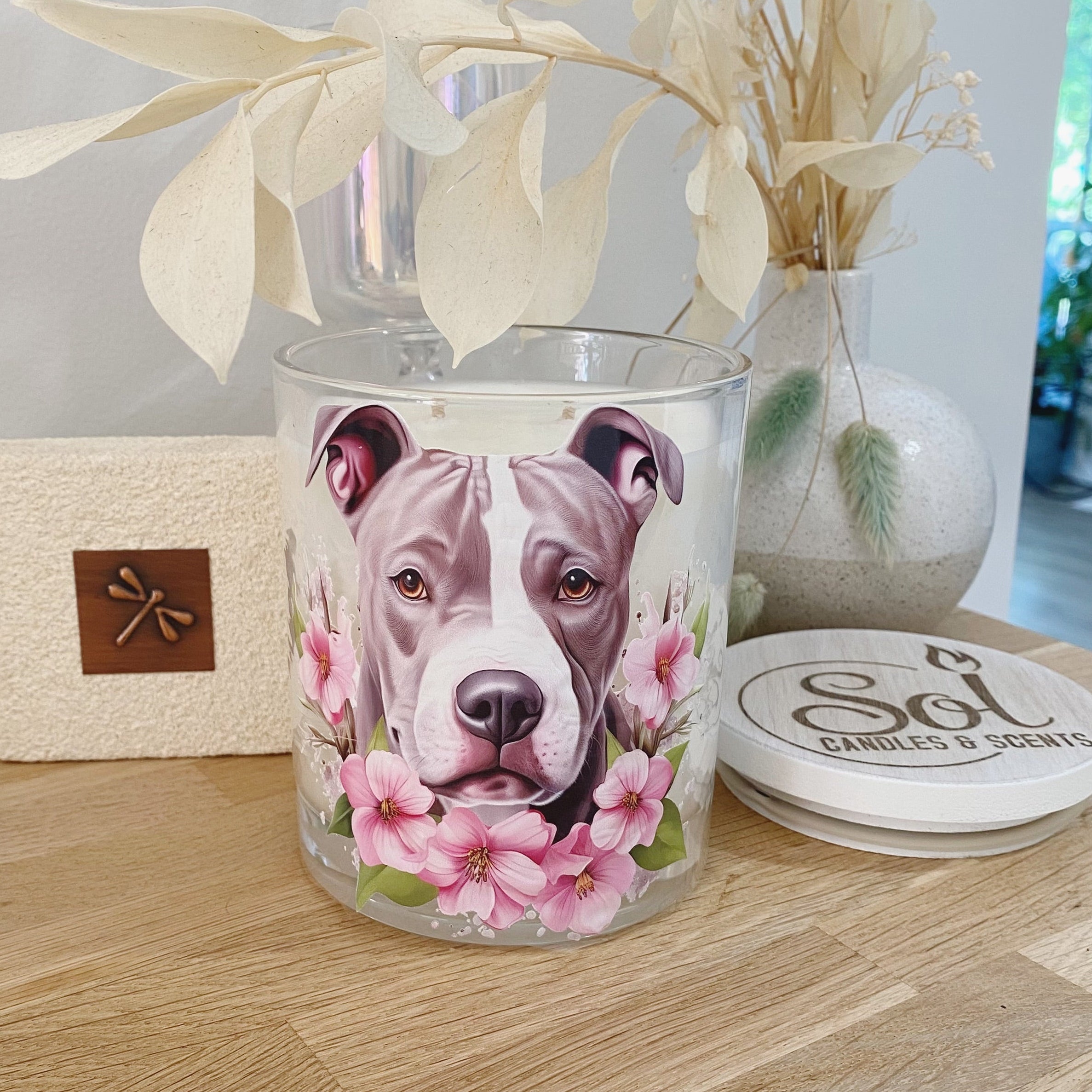 Staffy Pink Flowers Xlarge Candle_Sol Candles &amp; Scents