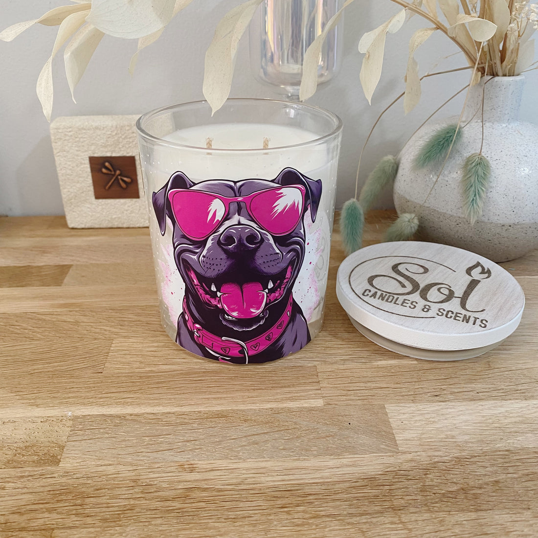 Staffy Wearing Pink Sunnies Xlarge Candle