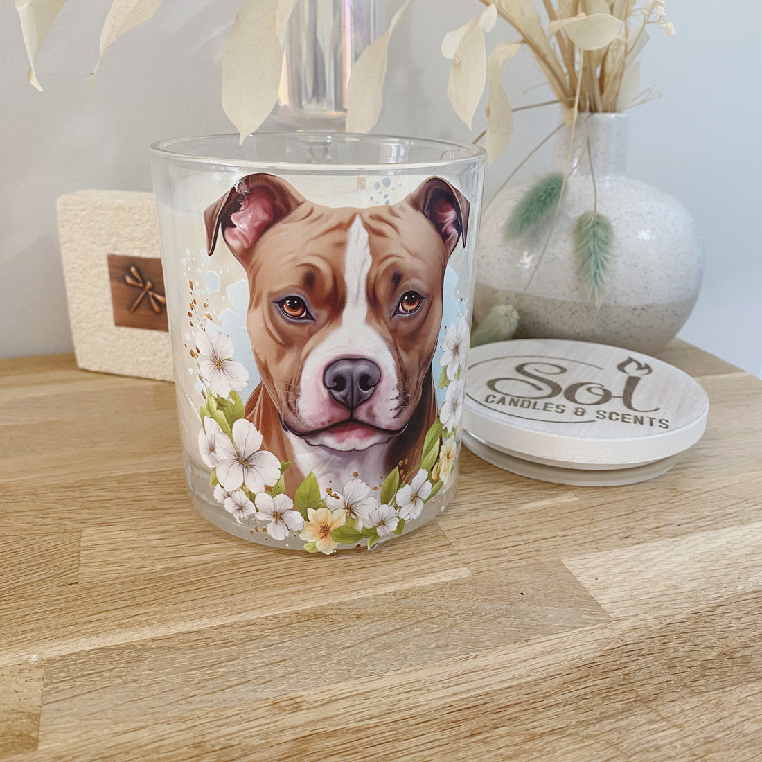 Staffy White Flowers Xlarge Candle