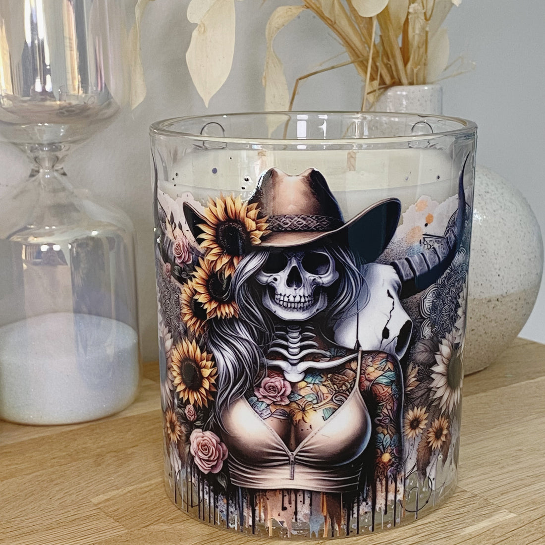 Sunflower Skull Horn Lady Xlarge Candle