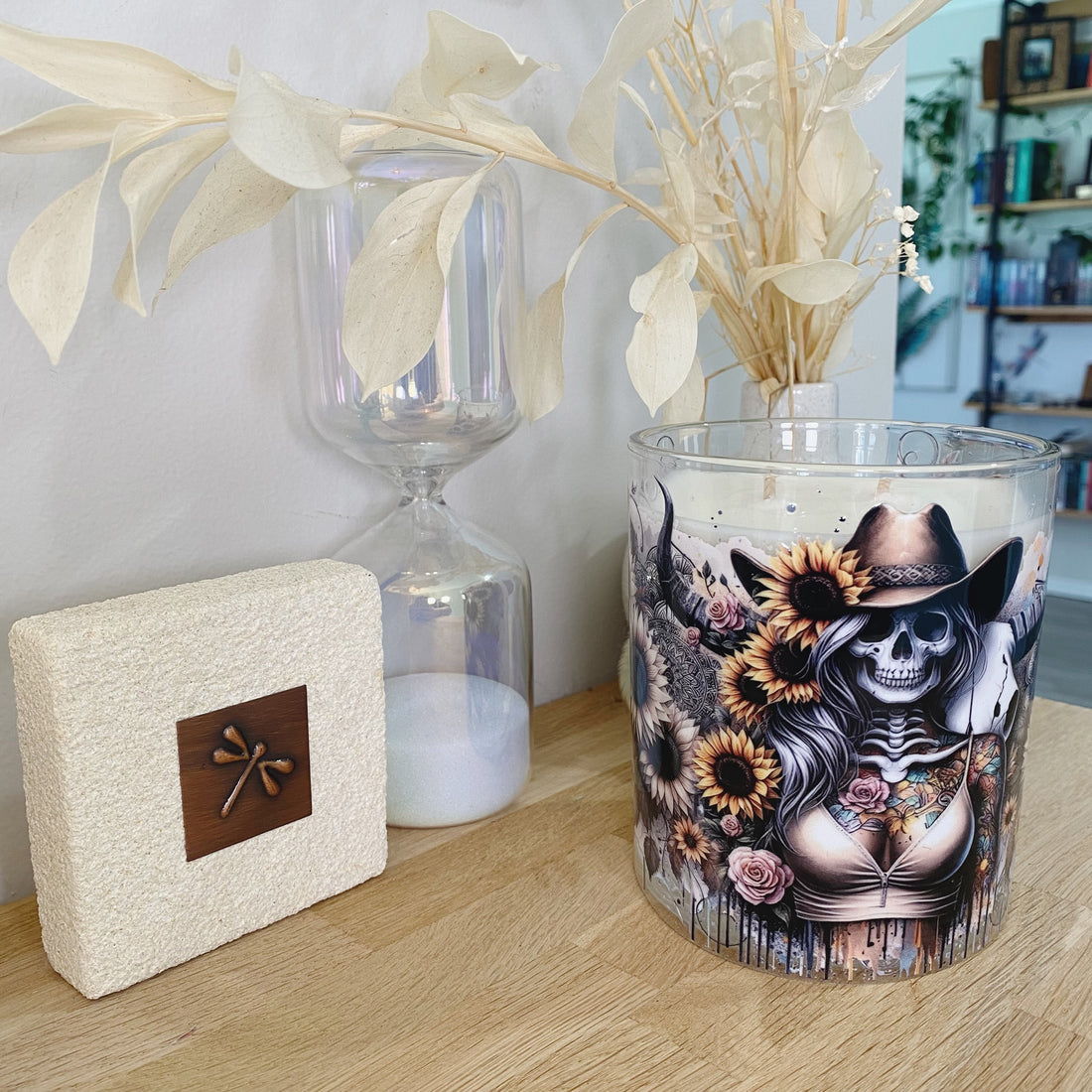 Sunflower Skull Horn Lady Xlarge Candle