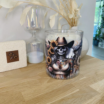 Sunflower Skull Horn Lady Xlarge Candle