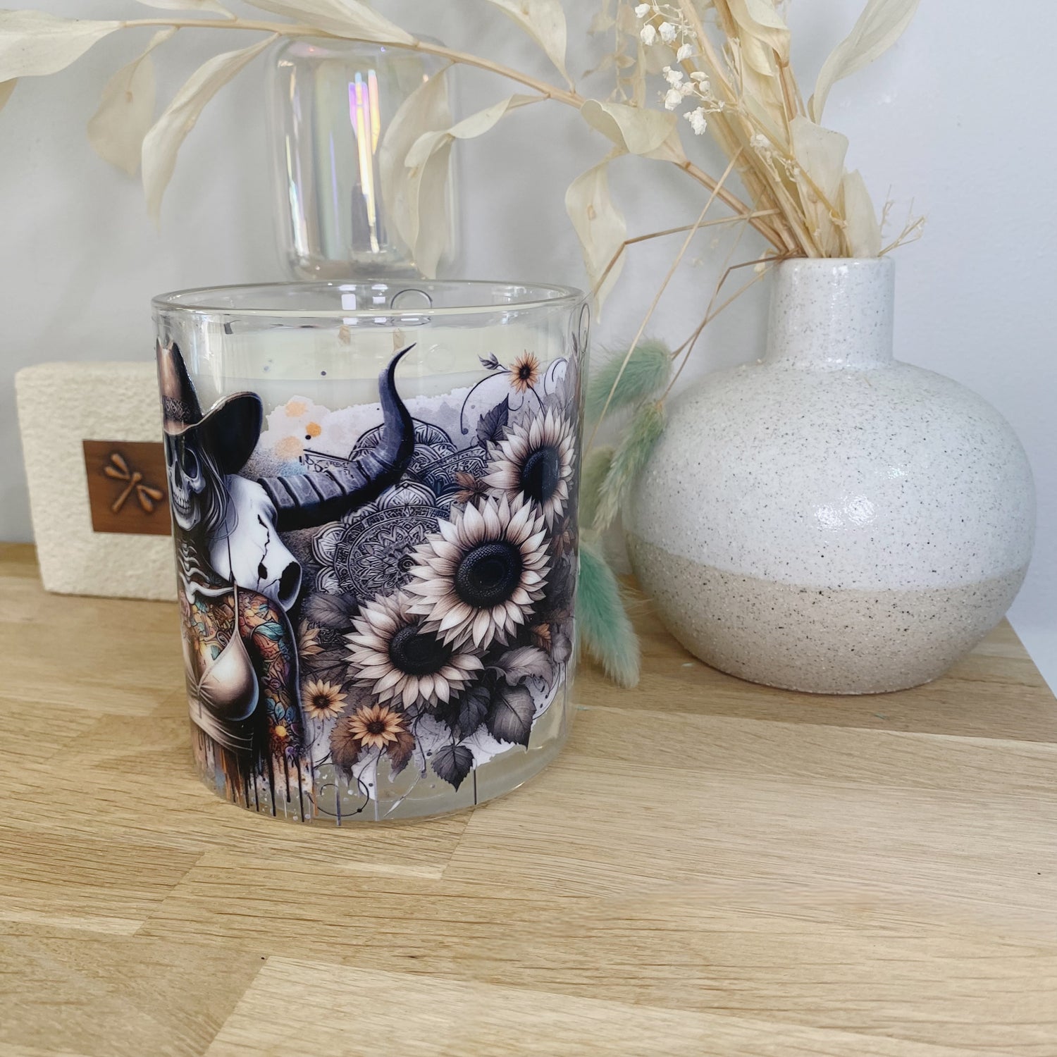 Sunflower Skull Horn Lady Xlarge Candle