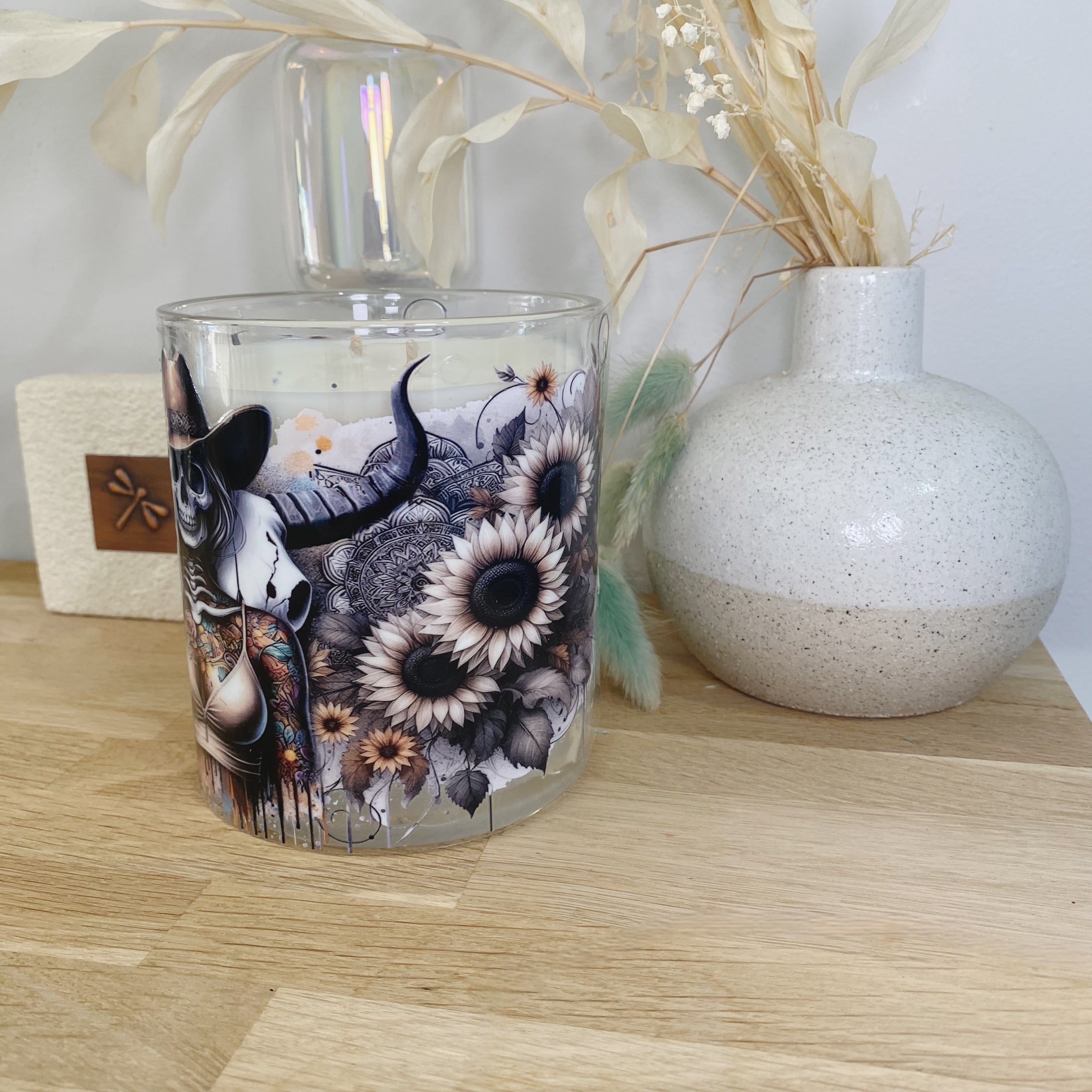 Sunflower Skull Horn Lady Xlarge Candle
