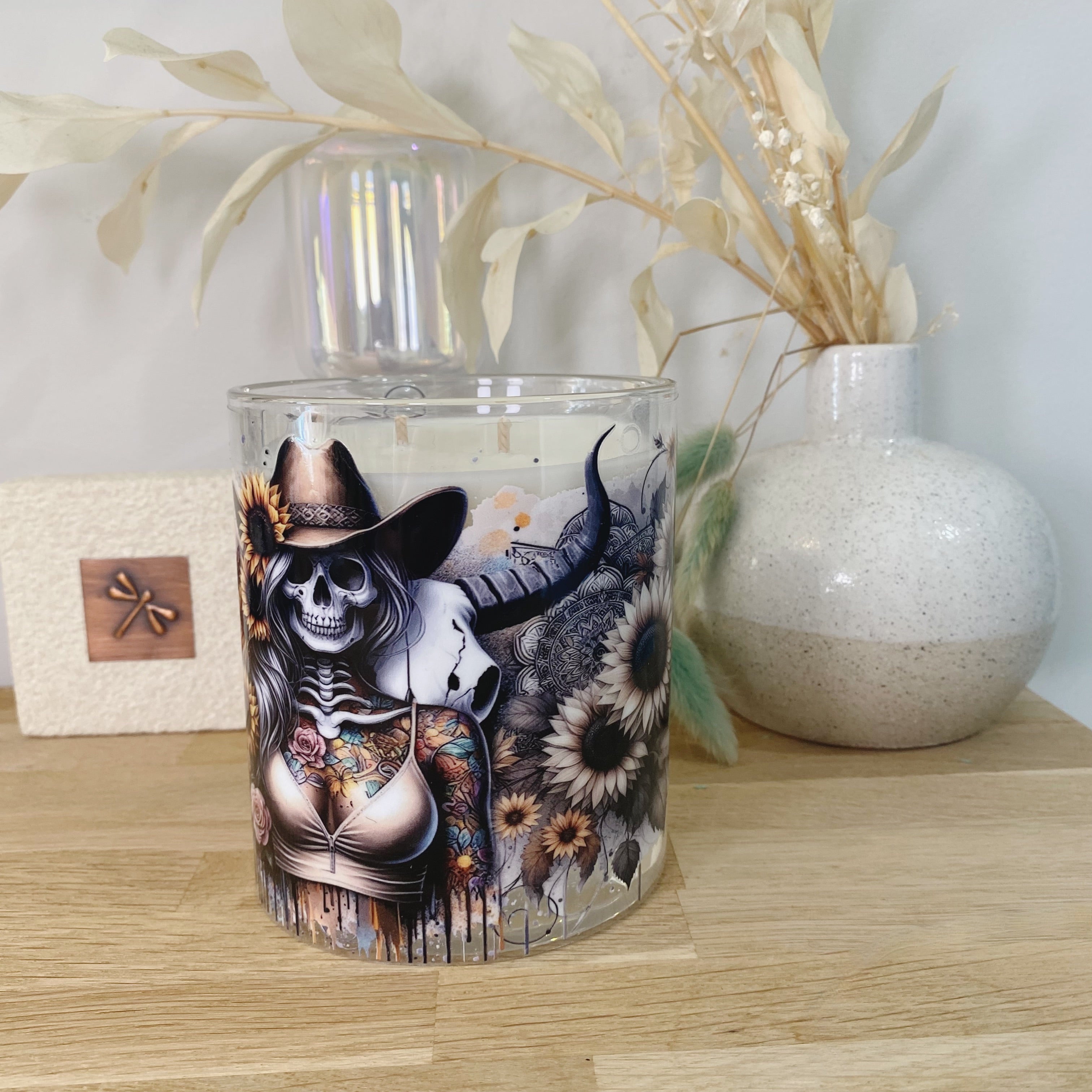 Sunflower Skull Horn Lady Xlarge Candle