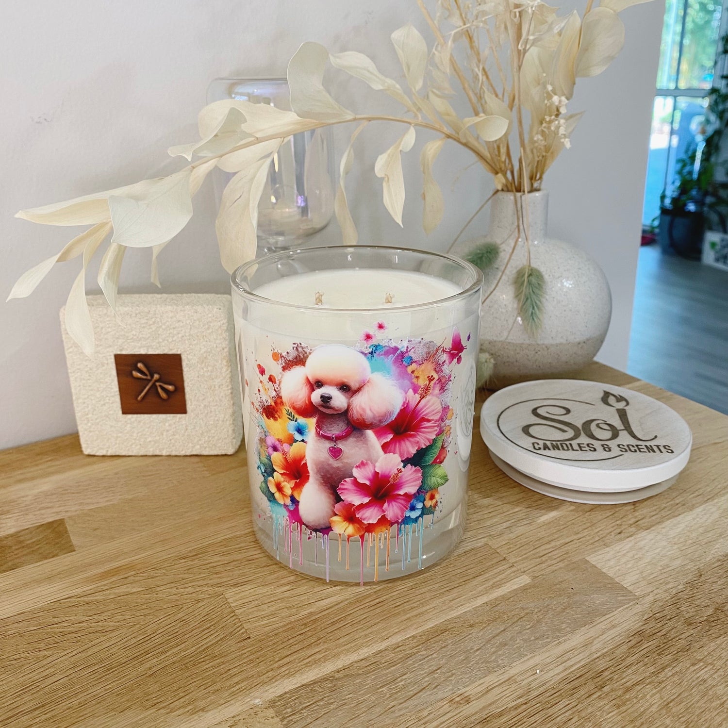 Toy Poodle Hibiscus Xlarge Candle_Made in Australia