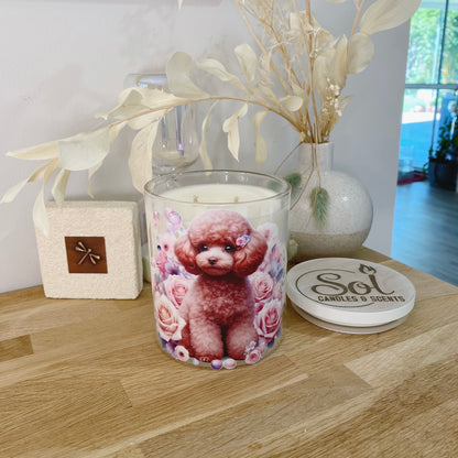 Toy Poodle Dog Roses Xlarge Candle_Refillable_Made in Queensland