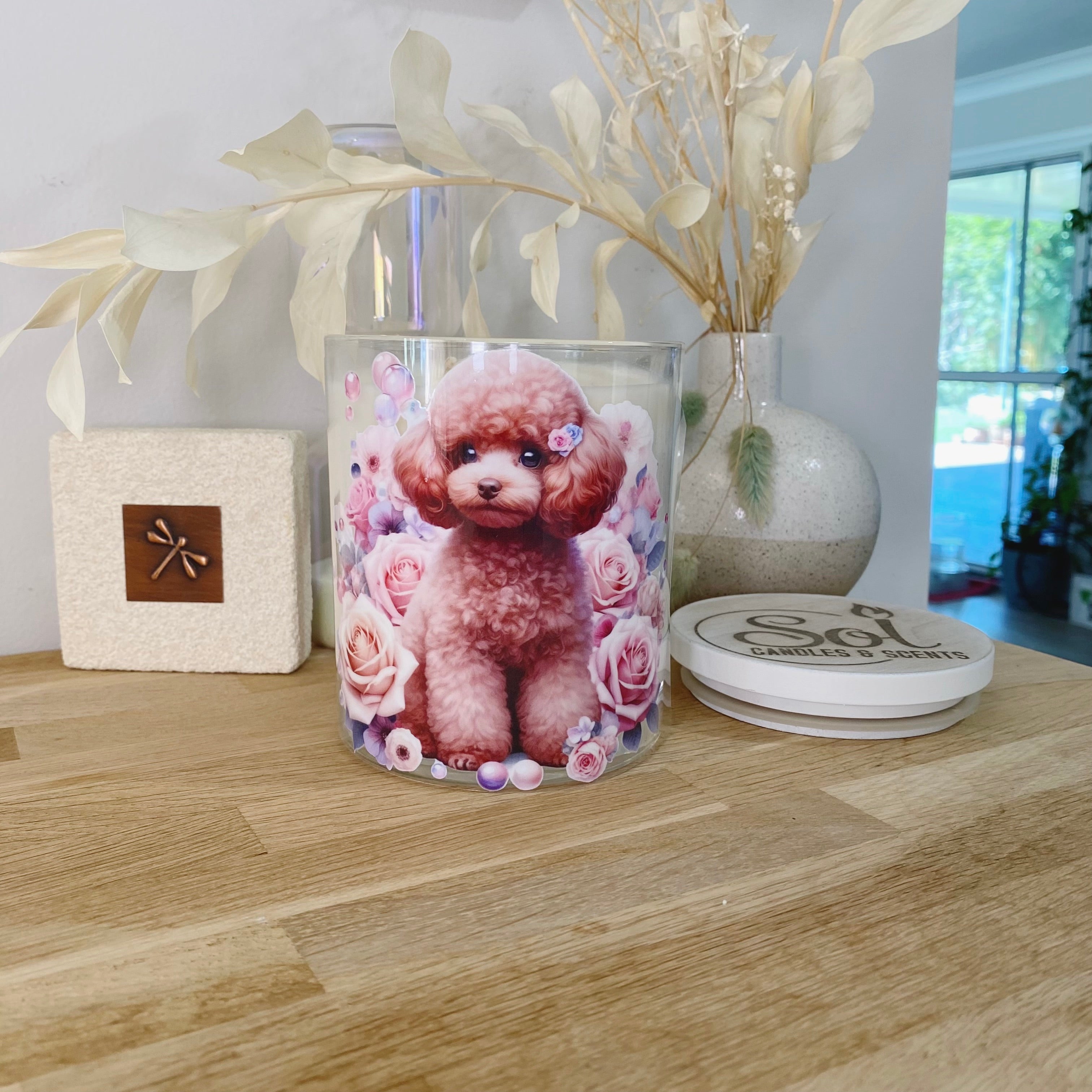 Toy Poodle Dog Roses Xlarge Candle_Refillable_Made in Australia