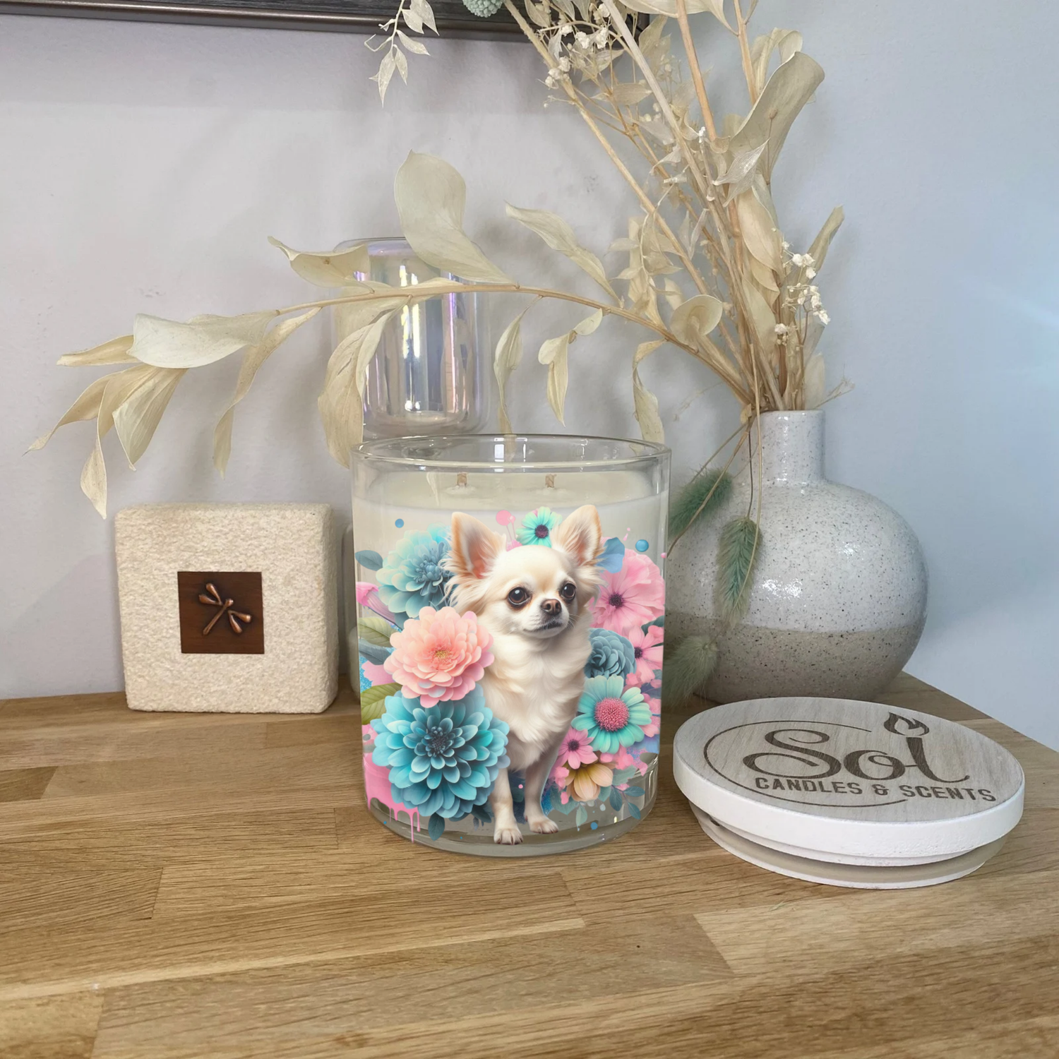 Chihuahua Cream Floral Xlarge Candle