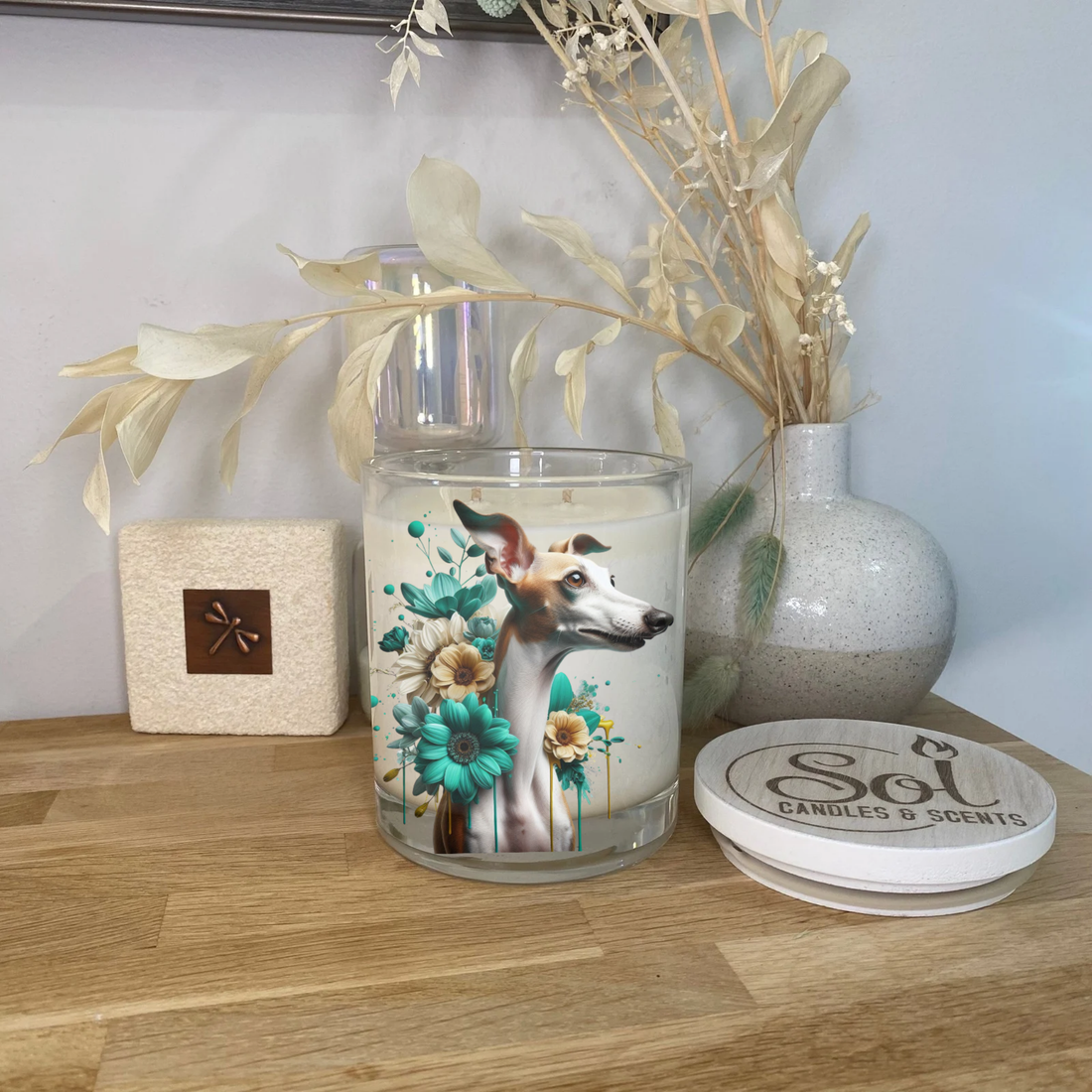 Italian Greyhound Floral Xlarge Candle