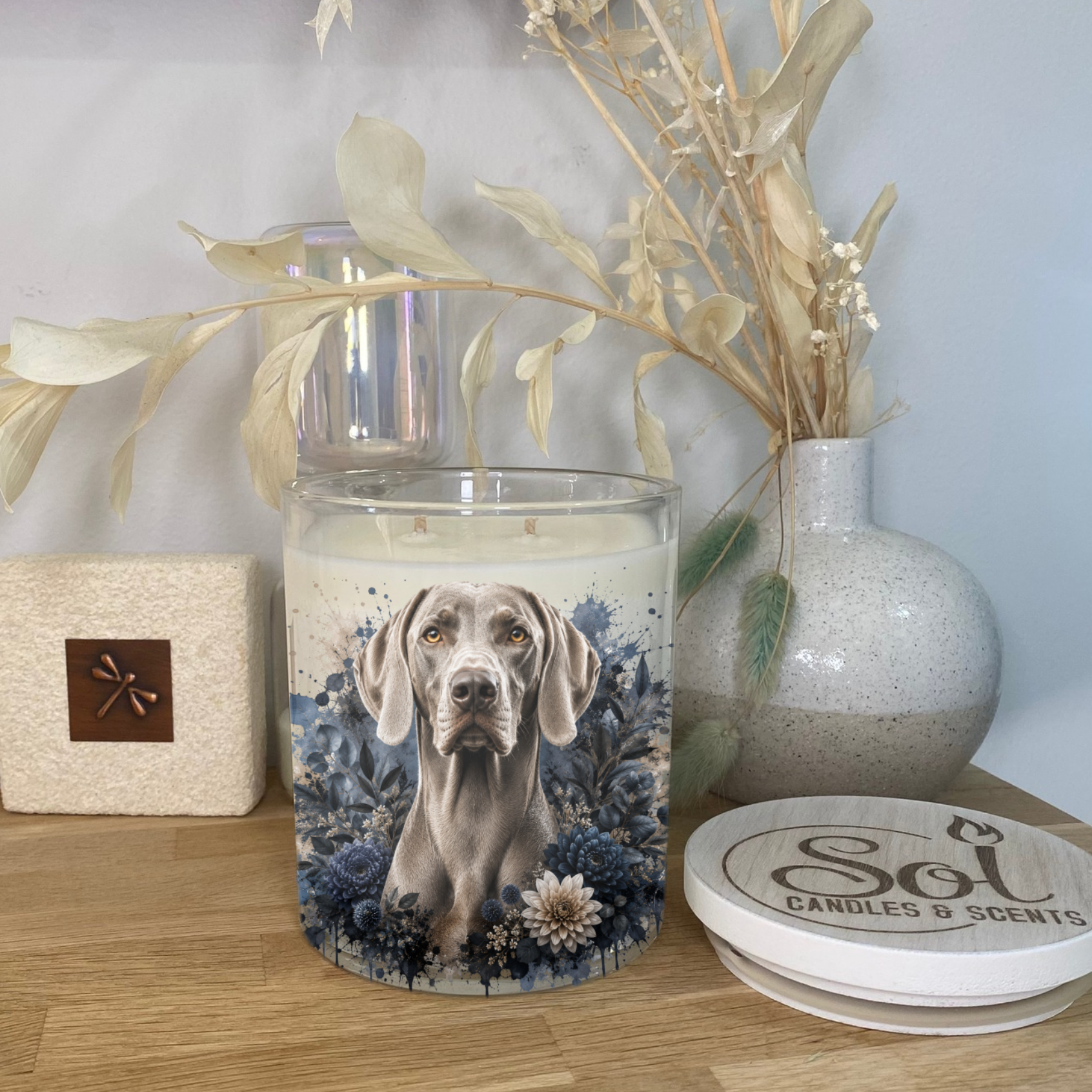 Weimaraner Portrait Blue Dog Xlarge Candle