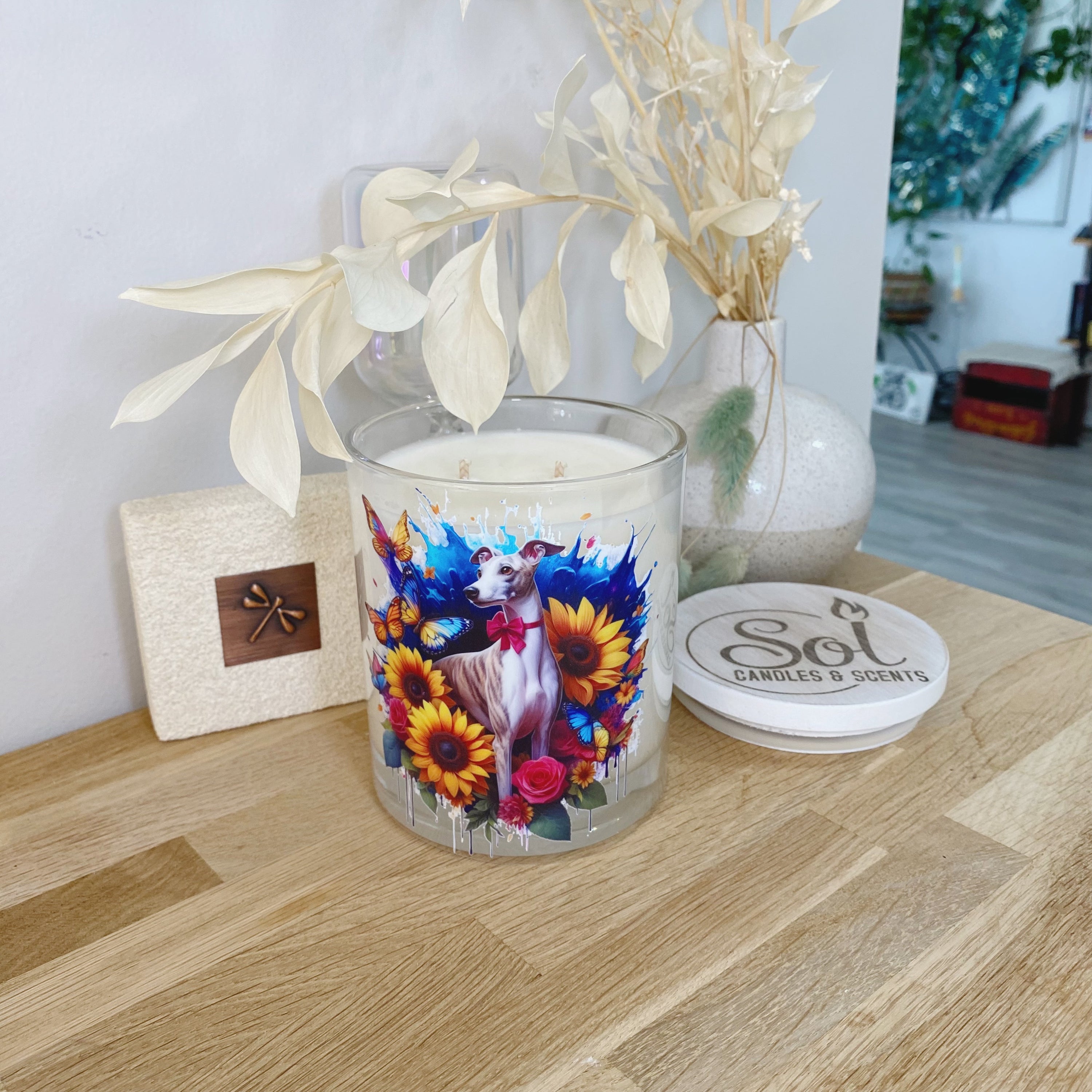 Whippet Bow Tie Sunflower Xlarge Candle