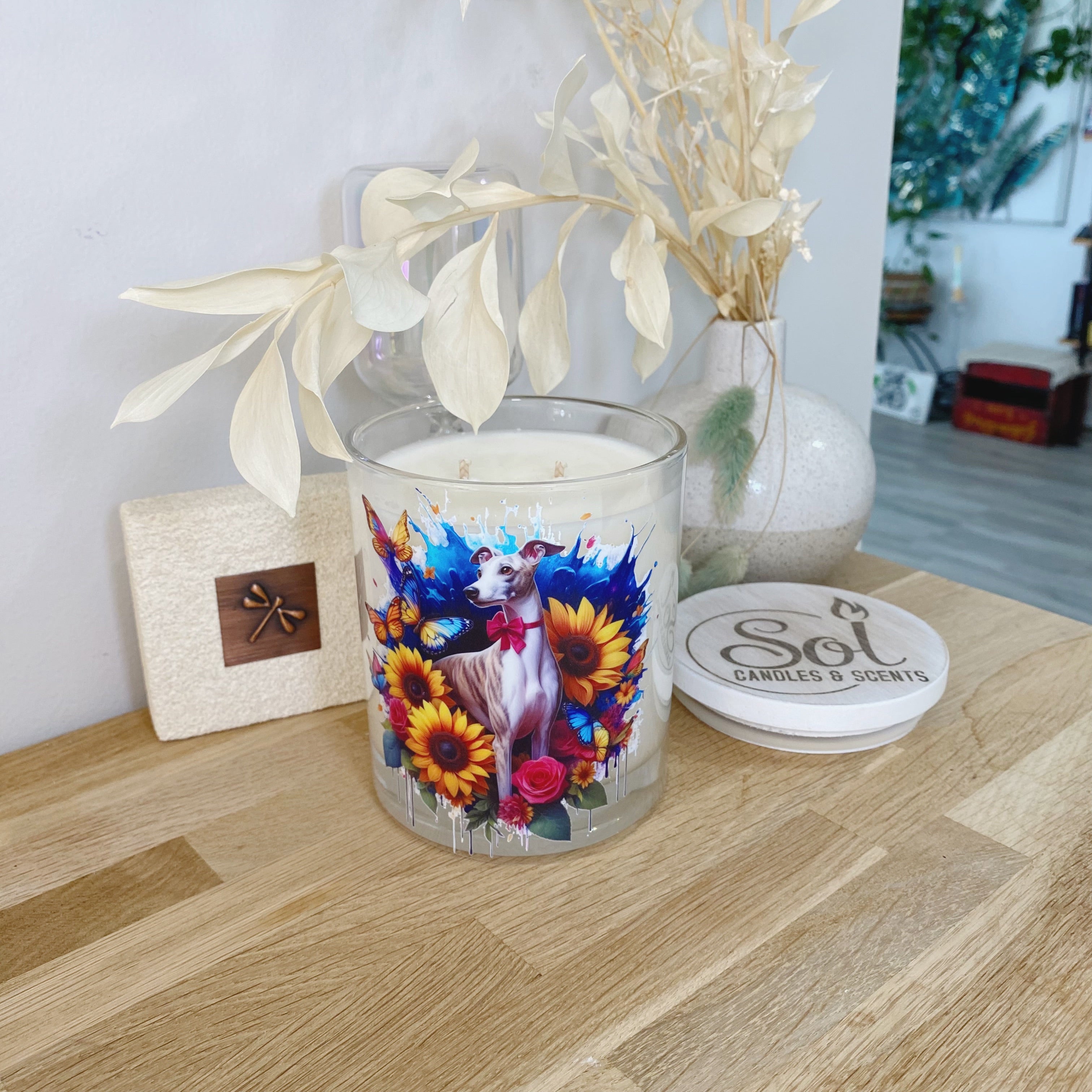 Whippet Bow Tie Sunflower Xlarge Candle