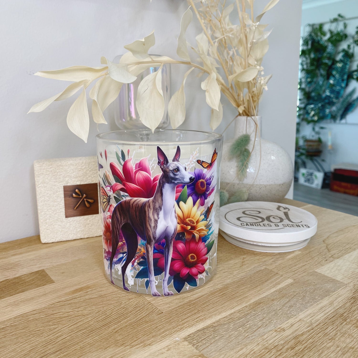 Whippet Standing Floral Xlarge Candle